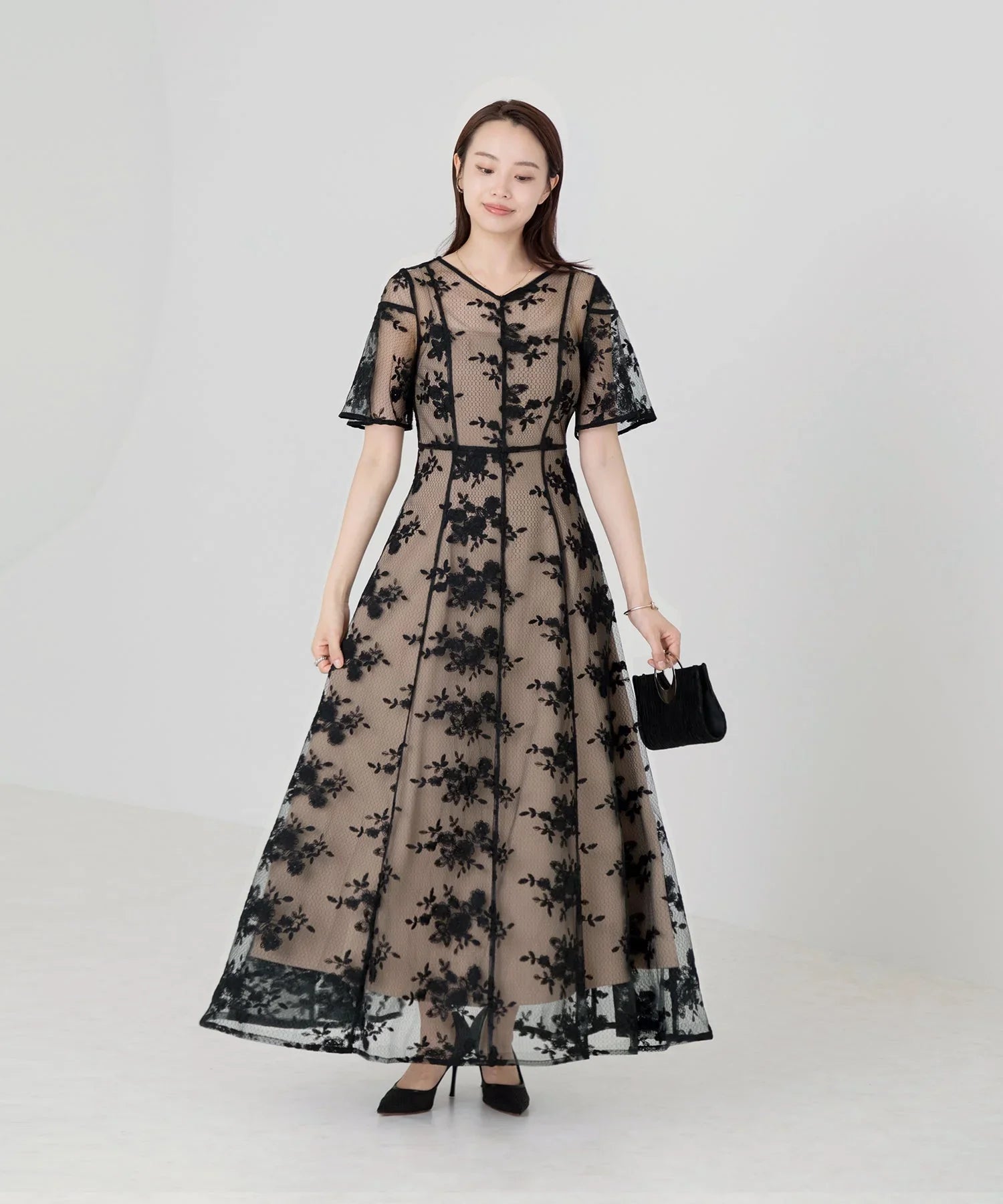 【当日発送】花柄バックリボンセットアップワンピースドレス