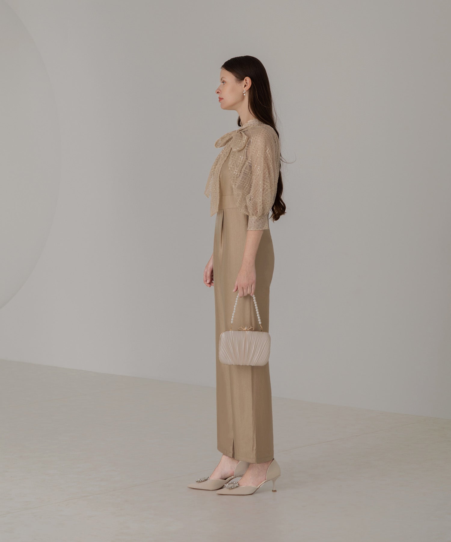 【当日発送】ドットスパンコールリボンボレロオールインワンパンツドレス