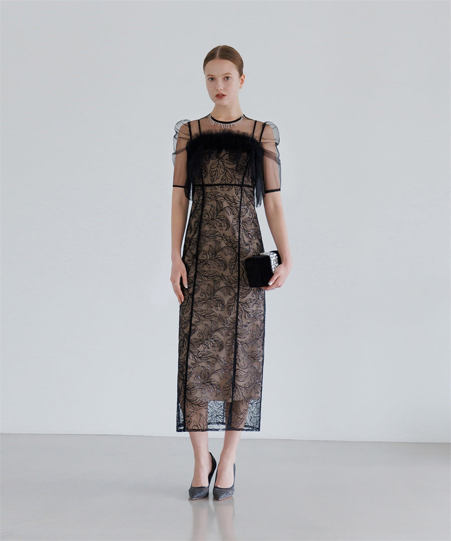 【当日発送】3WAYフラワーチュールアシンメトリーIラインワンピースドレス