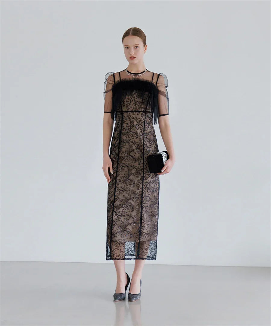 【当日発送】3WAYフラワーチュールアシンメトリーIラインワンピースドレス