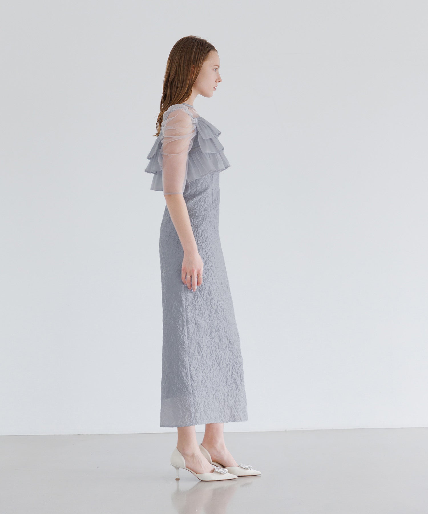 【当日発送】3WAYティアードフリルジャガードIラインワンピースドレス