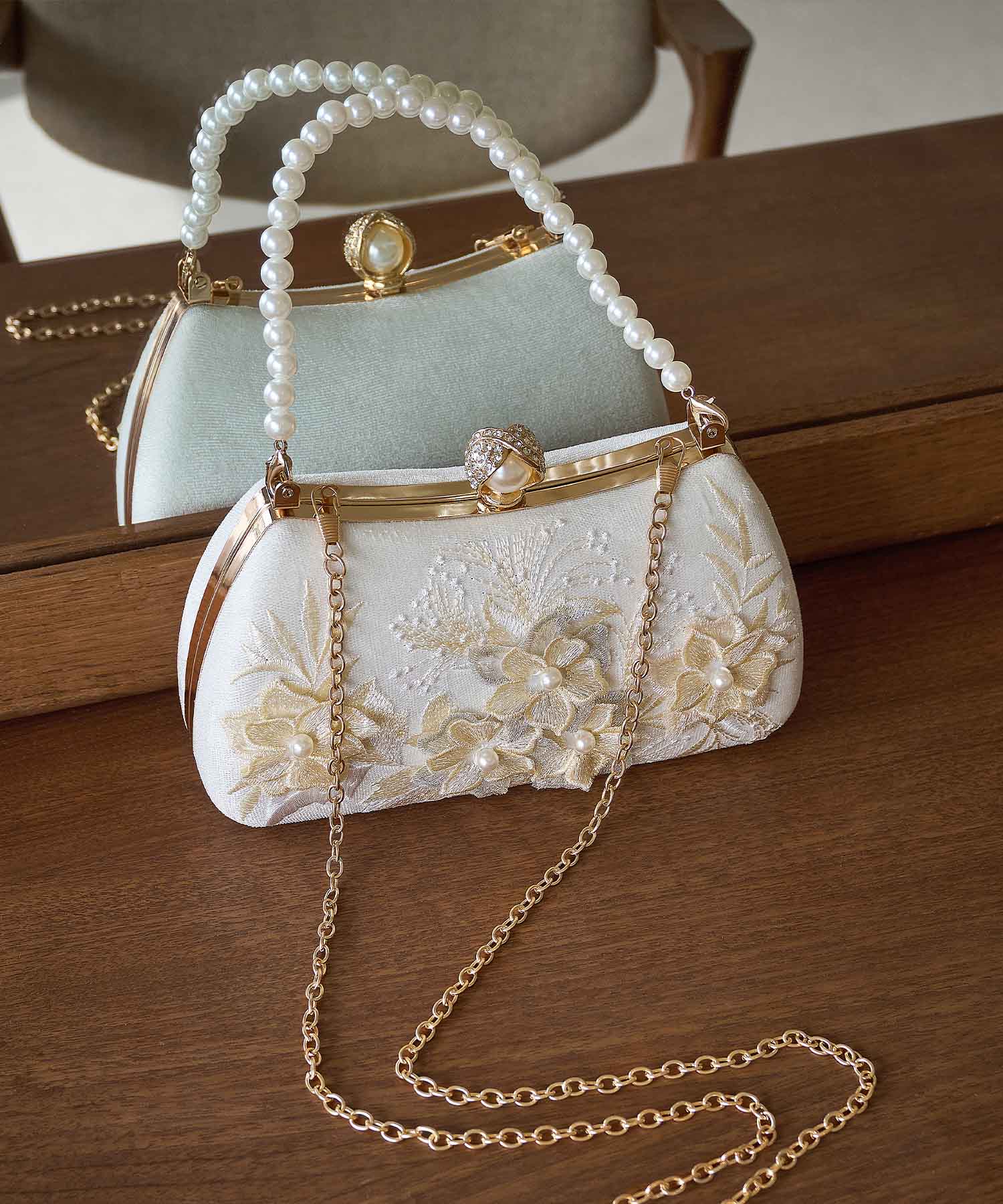 【当日発送】3WAYフラワーパールハンドルパーティーバッグ