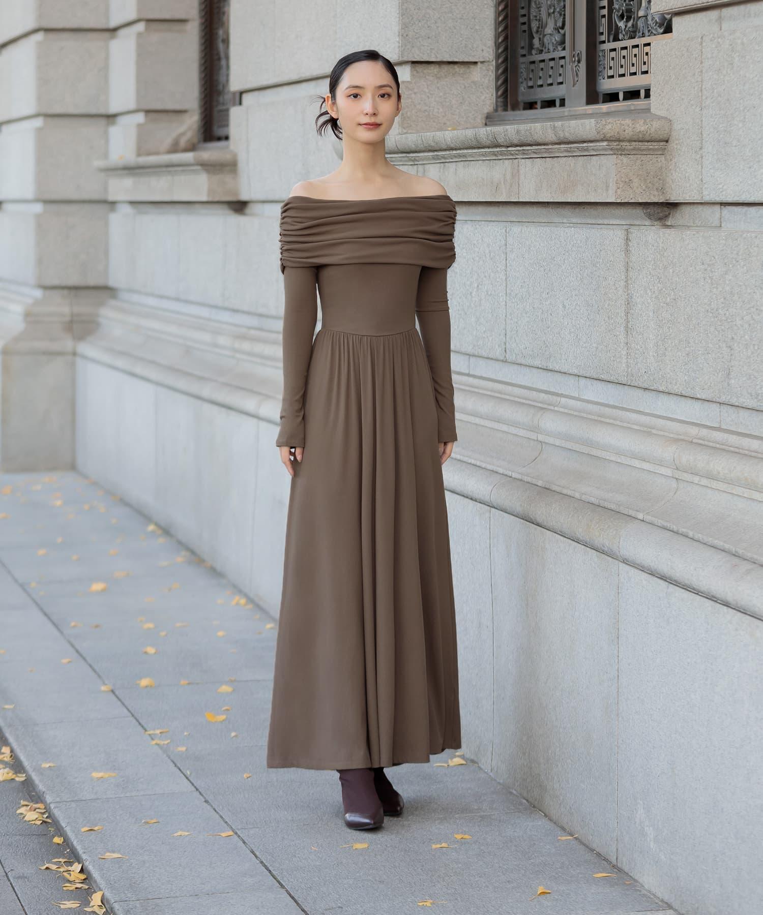 【当日発送】アームカバーオフショルダーリブニットワンピース