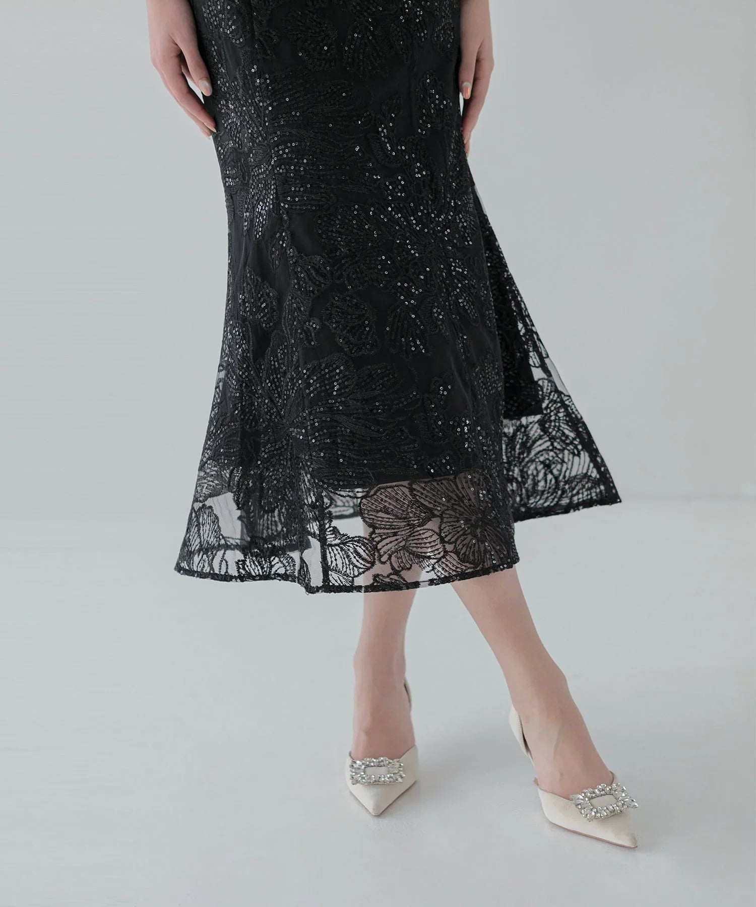 【当日発送】フラワーレースシアーフリルマーメイドワンピースドレス