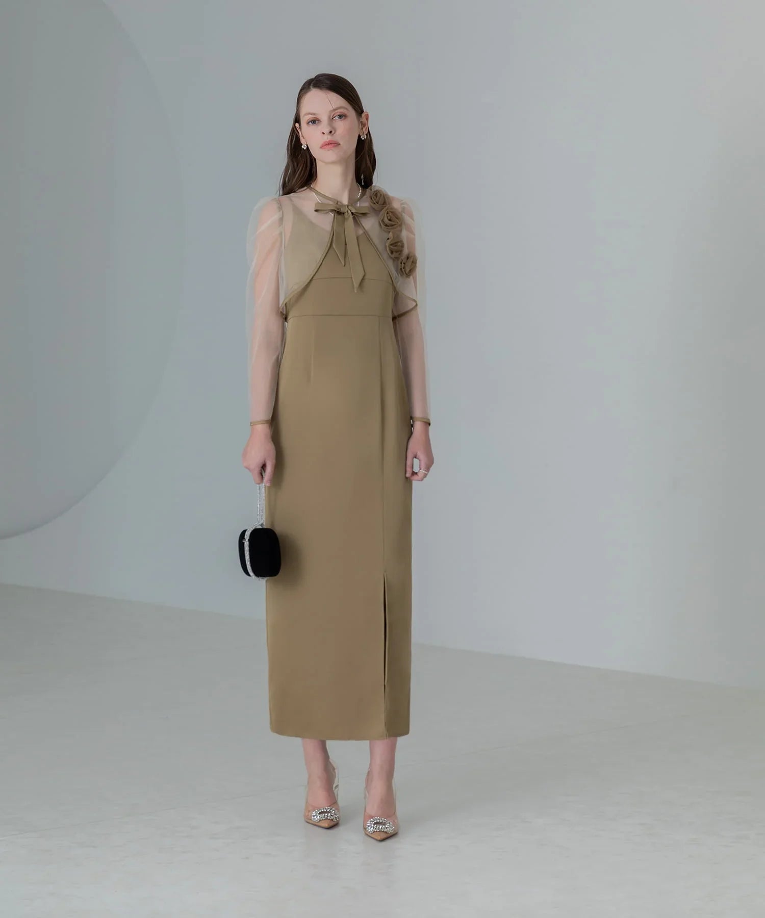 【当日発送】ローズボレロシアースリーブIラインワンピースドレス