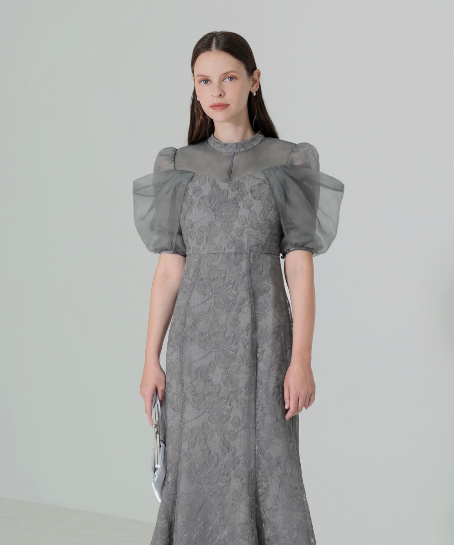 【当日発送】オーガンジードレープパフスリーブマーメイドワンピースドレス