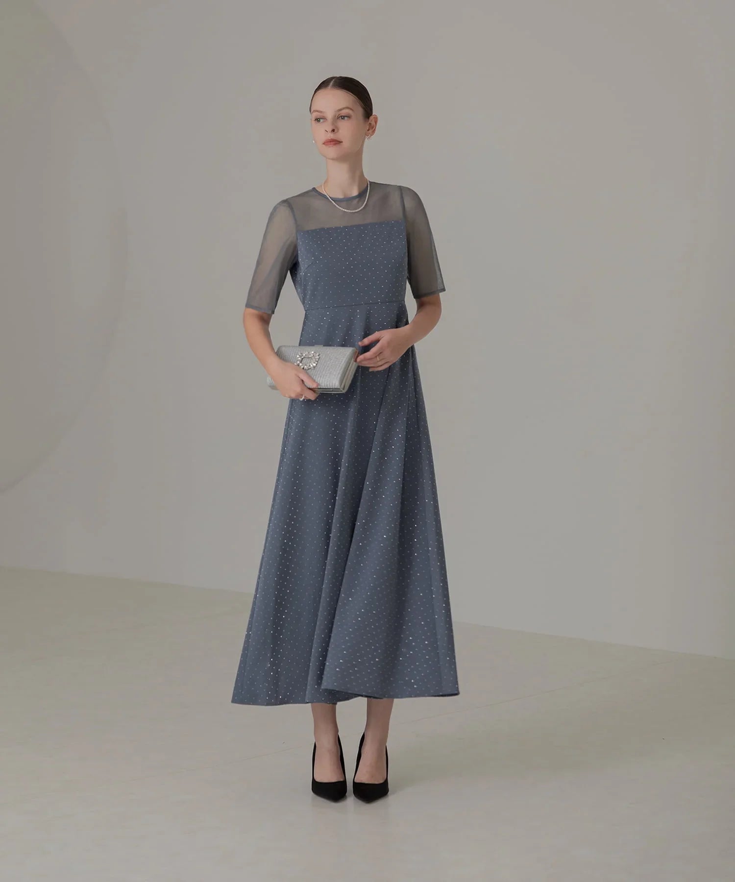 【SOLD OUT】2WAYリボンボレロドットストーンワンピースドレス