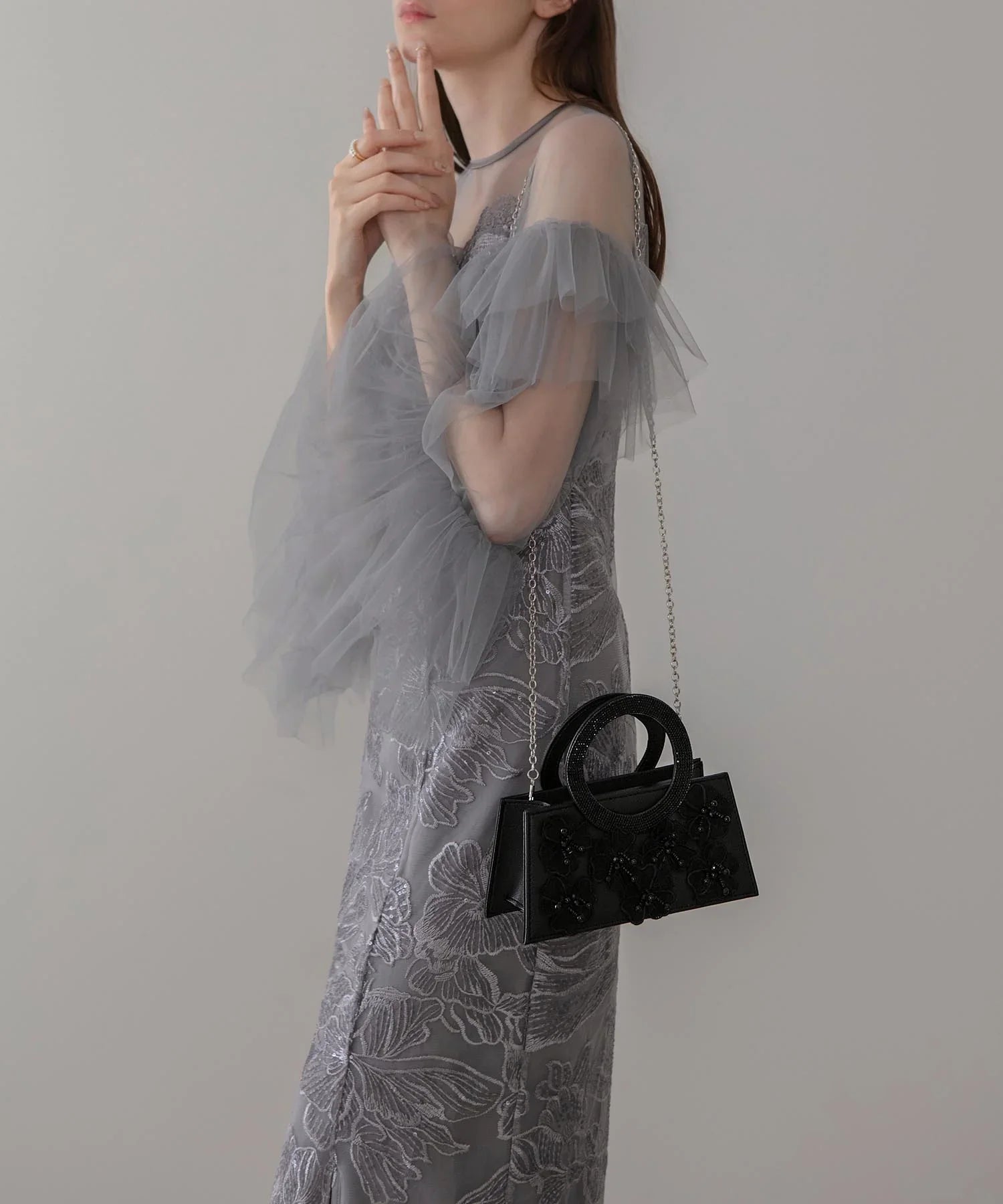 【一部当日発送】フラワービジューラウンドハンドル2wayバッグ