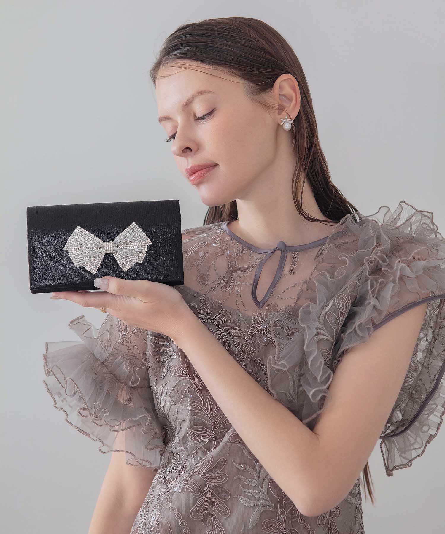 【当日発送】2WAYストーンビジューリボンチェーンバッグ