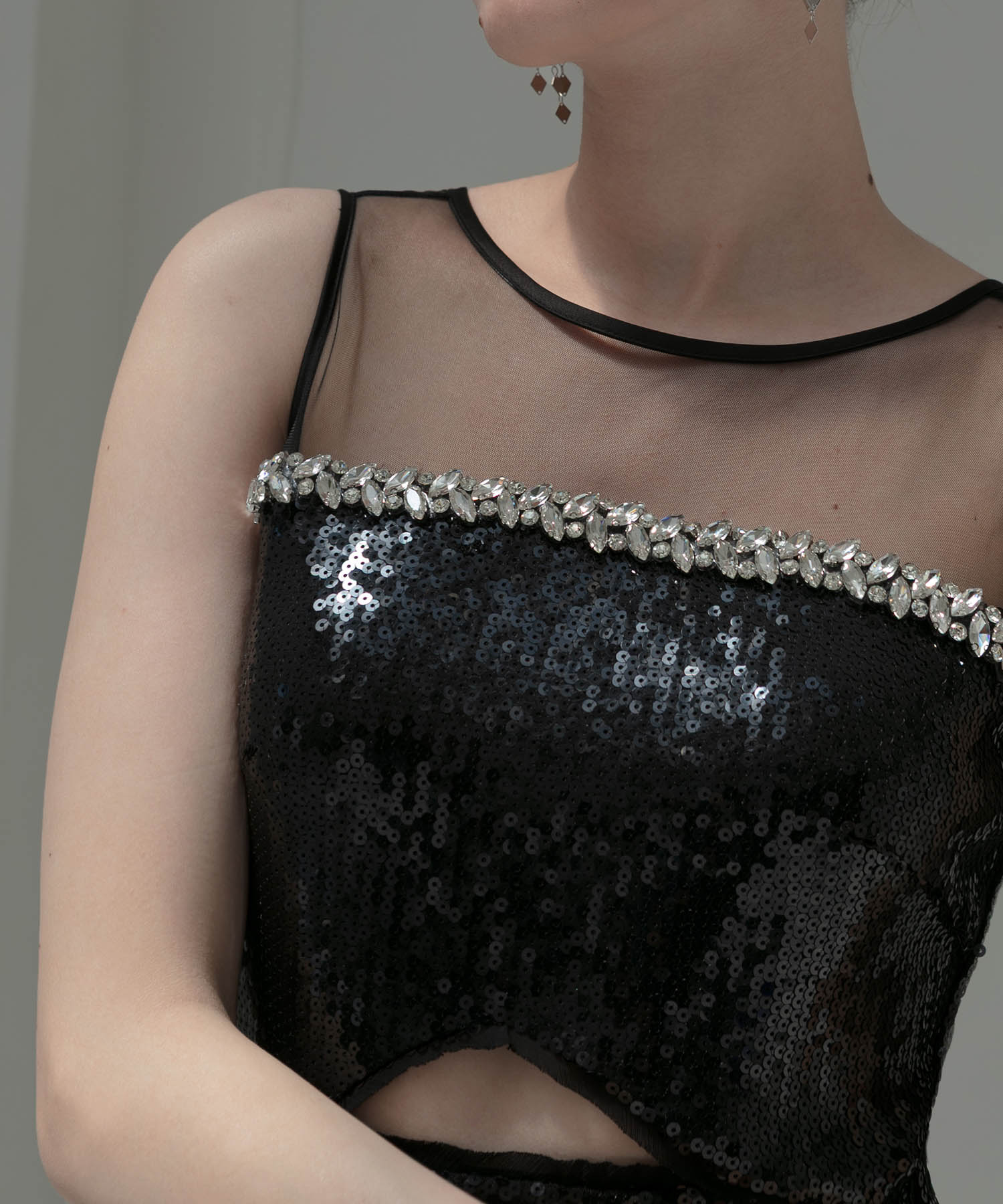 【LEJA LUXE】2WAYファースリーブスパンコールマーメイドドレス