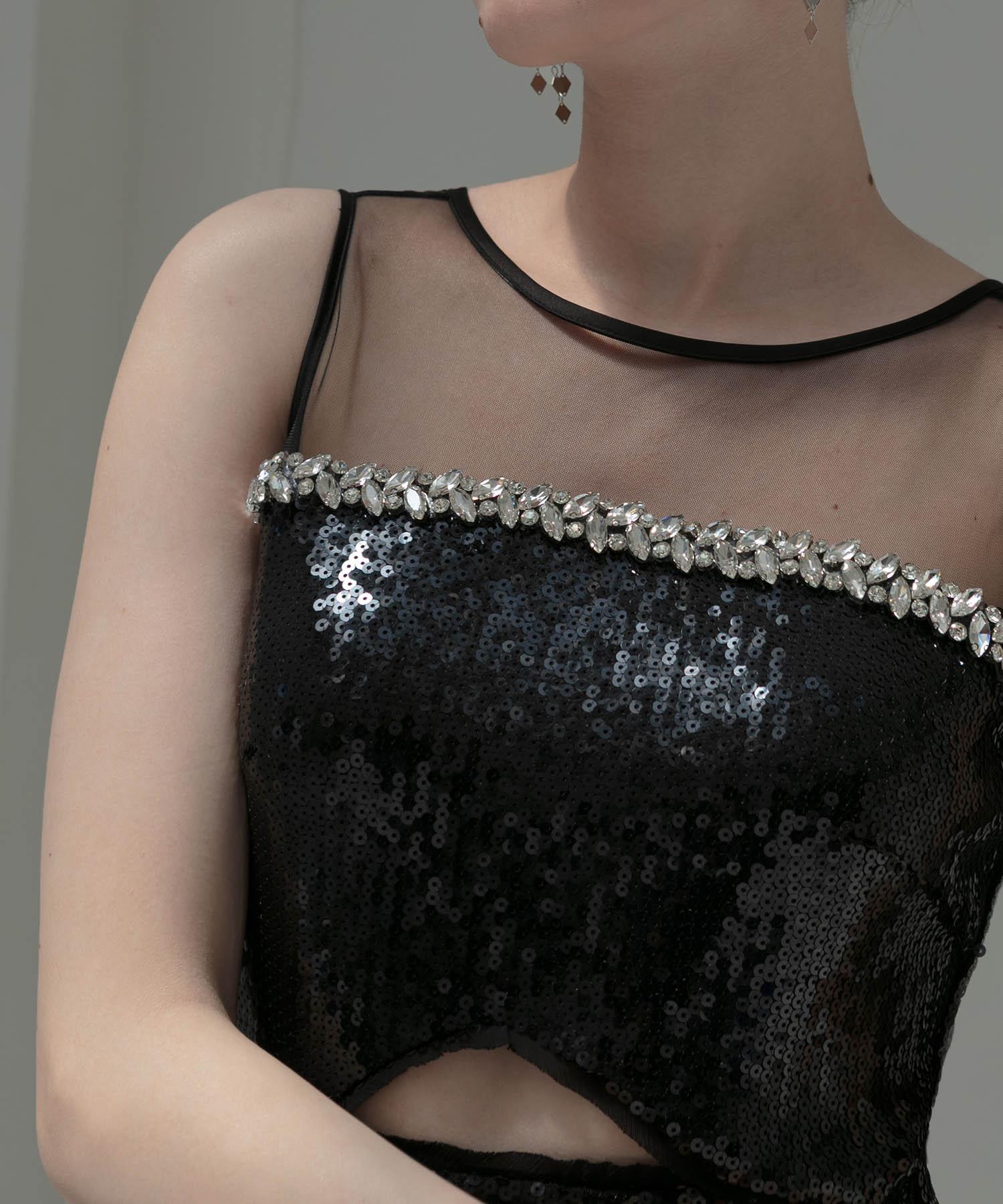 【LEJA LUXE】2WAYファースリーブスパンコールマーメイドドレス