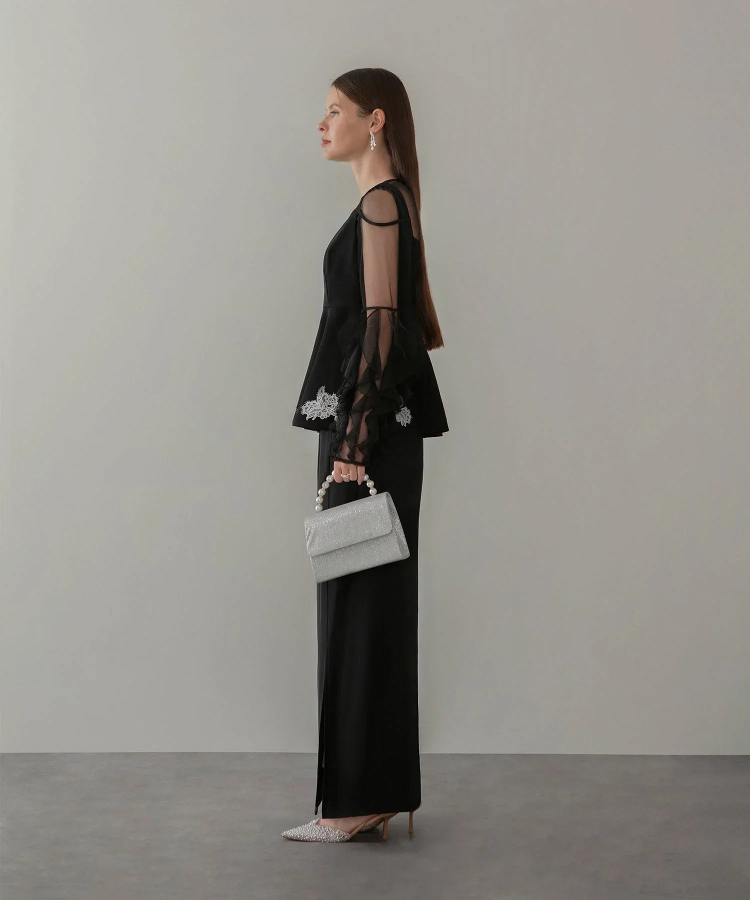 【当日発送】シアースリーブフリルペプラムタイトスカートセットアップドレス