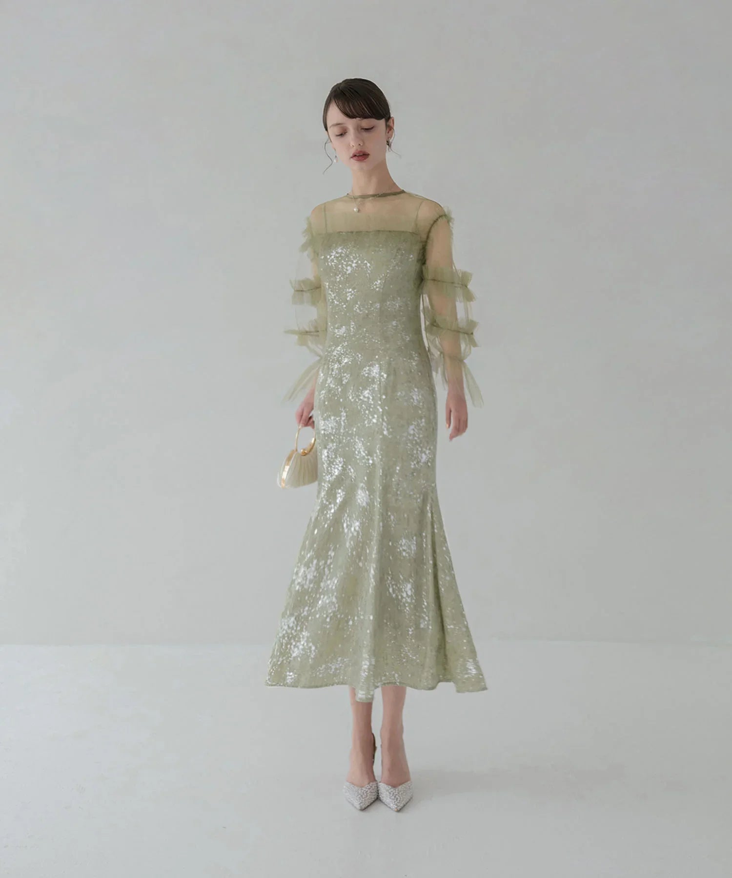 【SOLD OUT】チュールフリルペイントマーメイドワンピースドレス