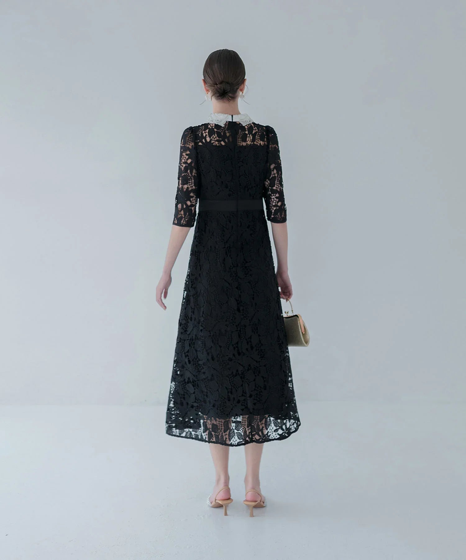 【一部当日発送】花柄レースビジューカラーAラインワンピースドレス