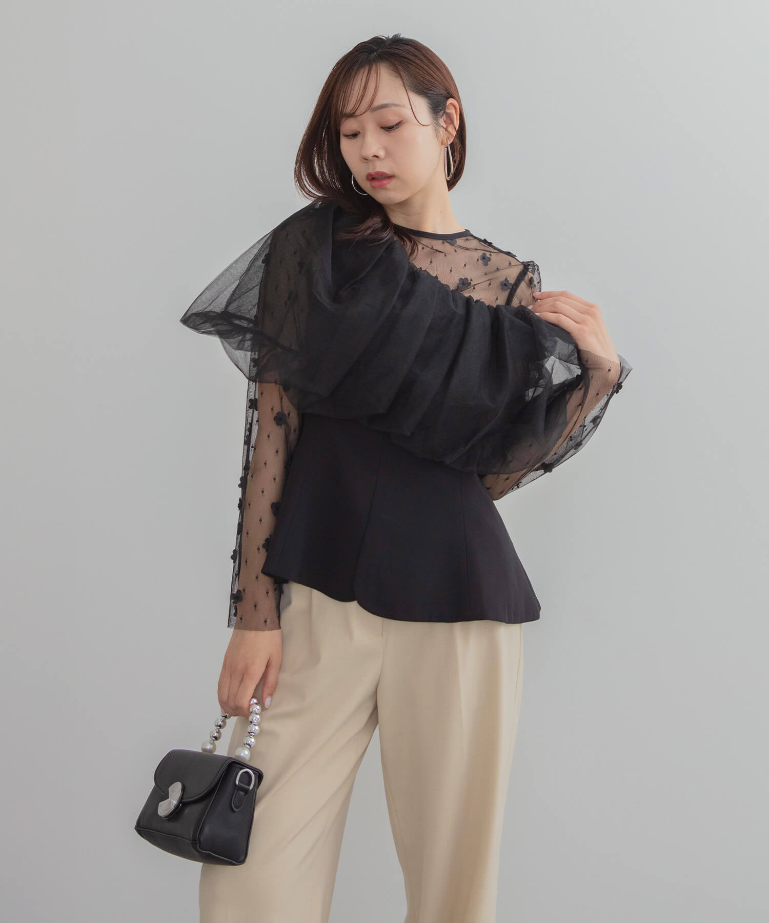 【当日発送】シアーチュールオフショルセットアップドレス