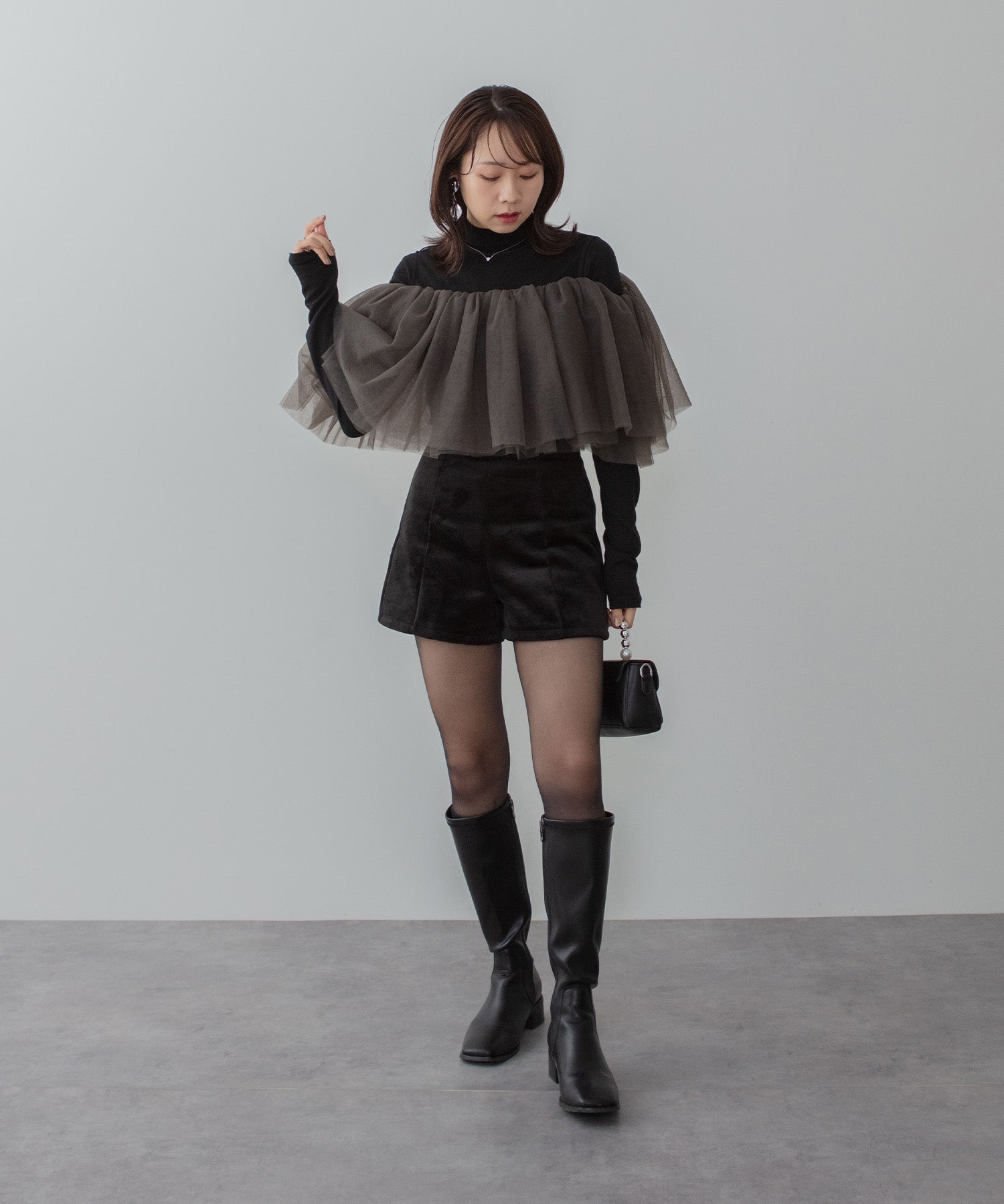 【当日発送】シアーチュールオフショルダーセットアップパンツドレス