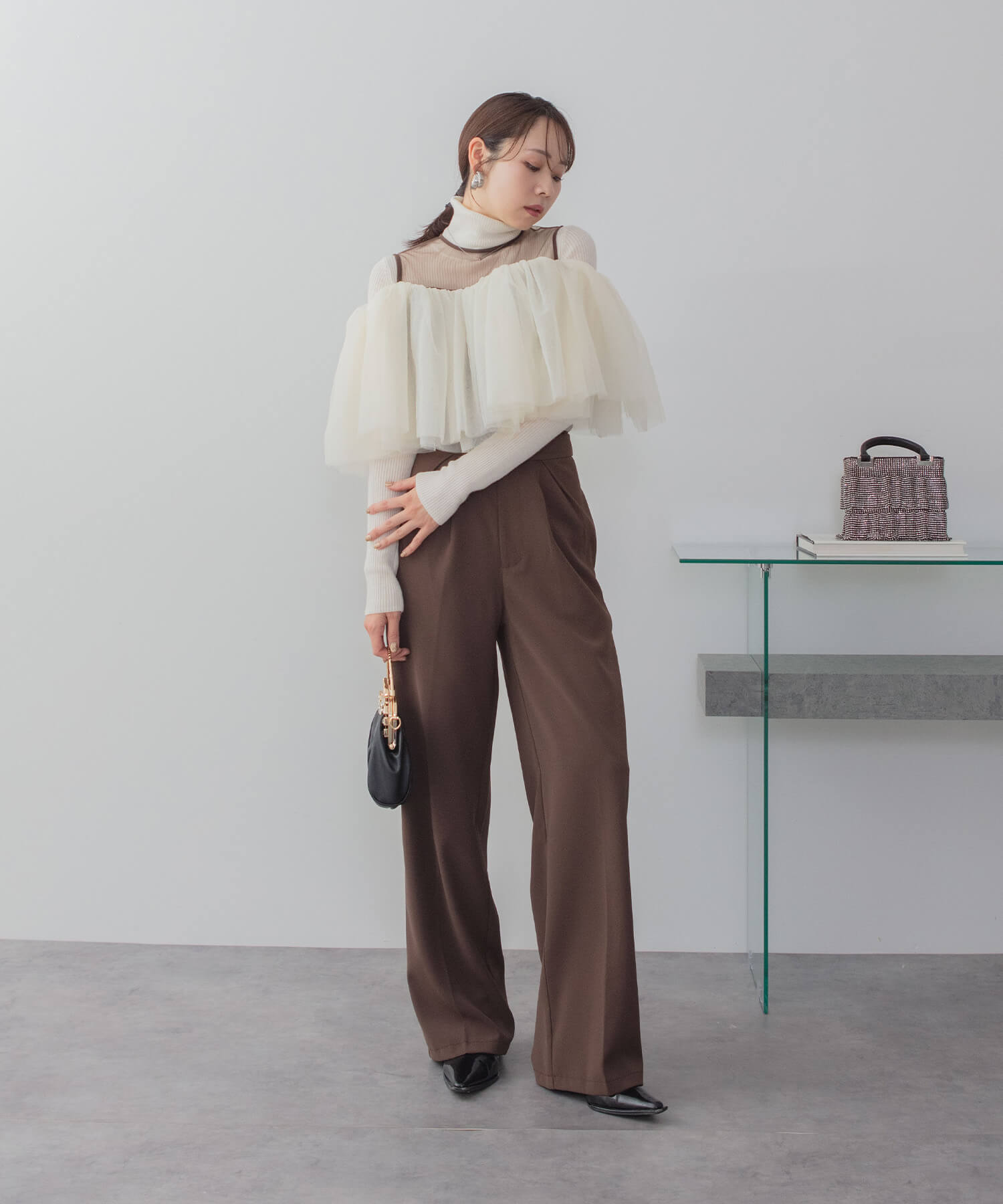 【当日発送】シアーチュールオフショルダーセットアップパンツドレス