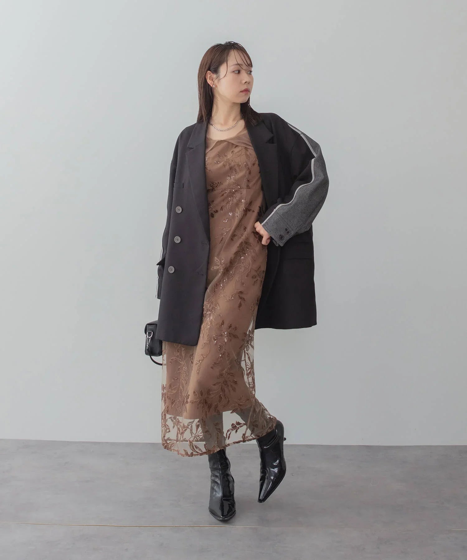 【当日発送】チュールロングスリーブリーフIラインワンピースドレス