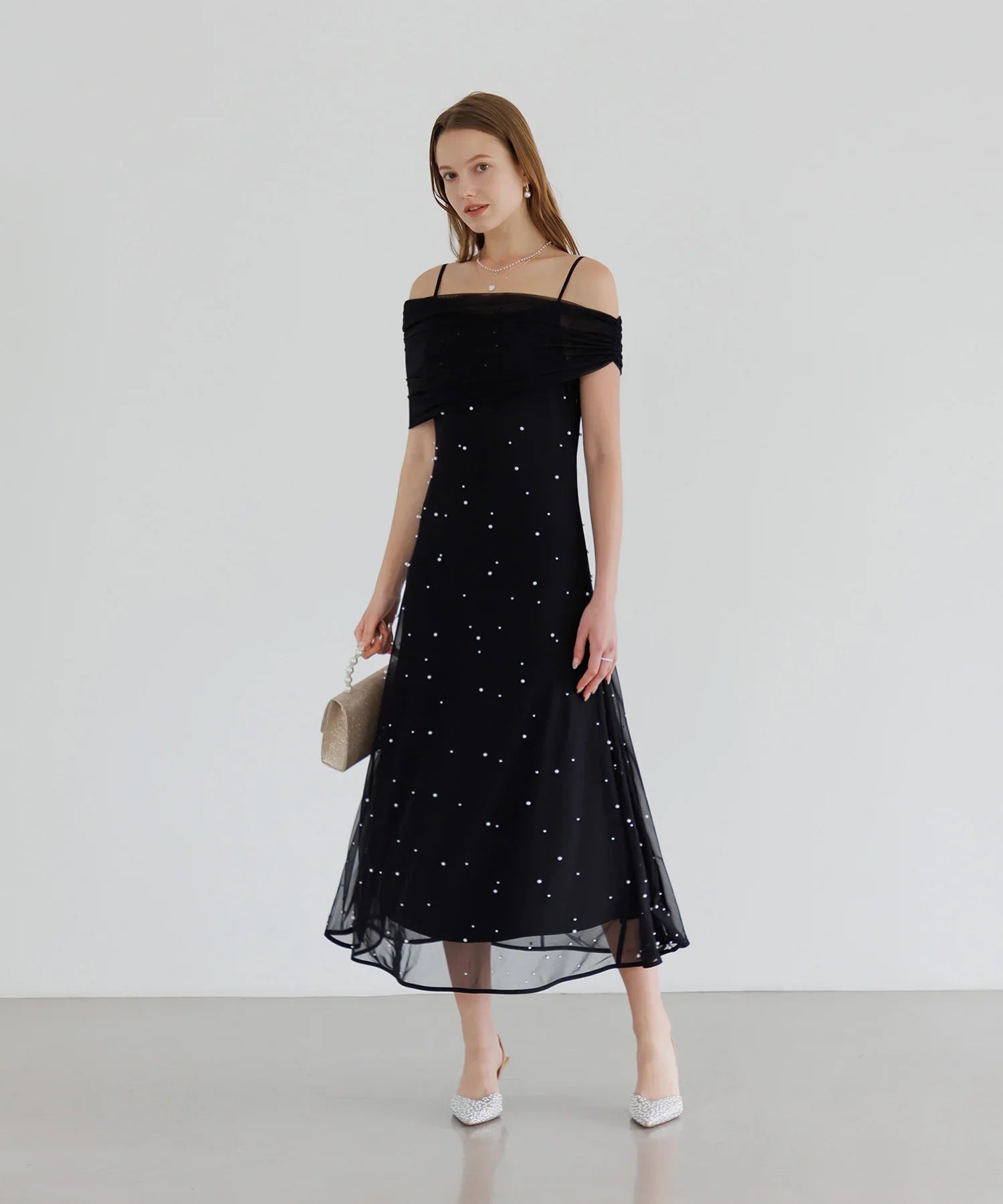 【一部当日発送】2WAYチュールトップスパールAラインワンピースドレス