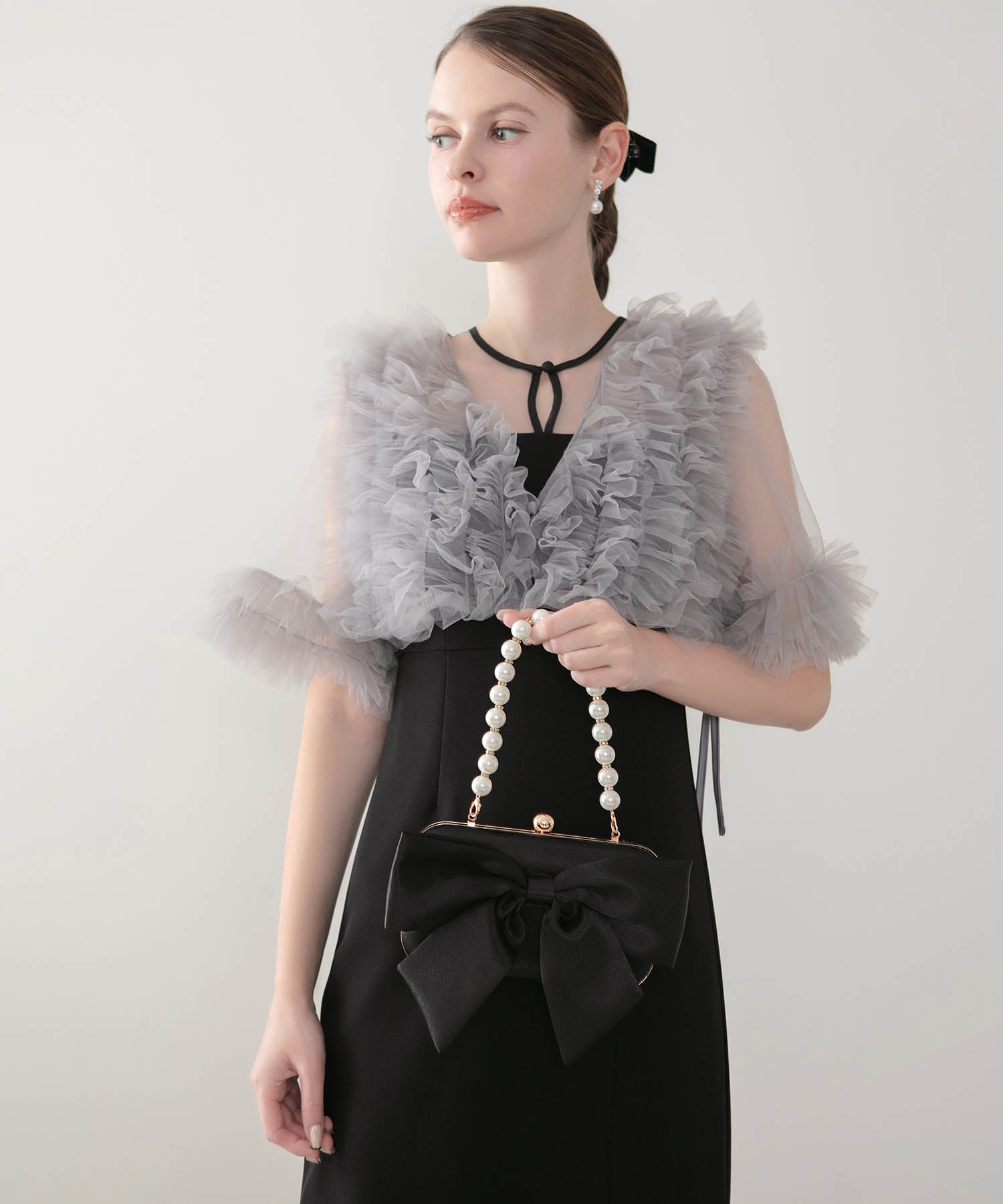 【当日発送】2WAYビッグリボンパールハンドルバッグ