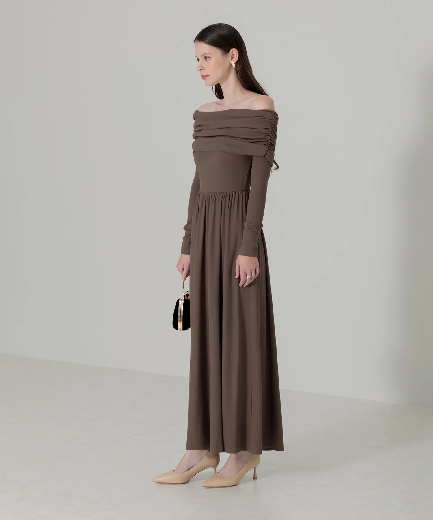 【当日発送】アームカバーオフショルダーリブニットワンピース