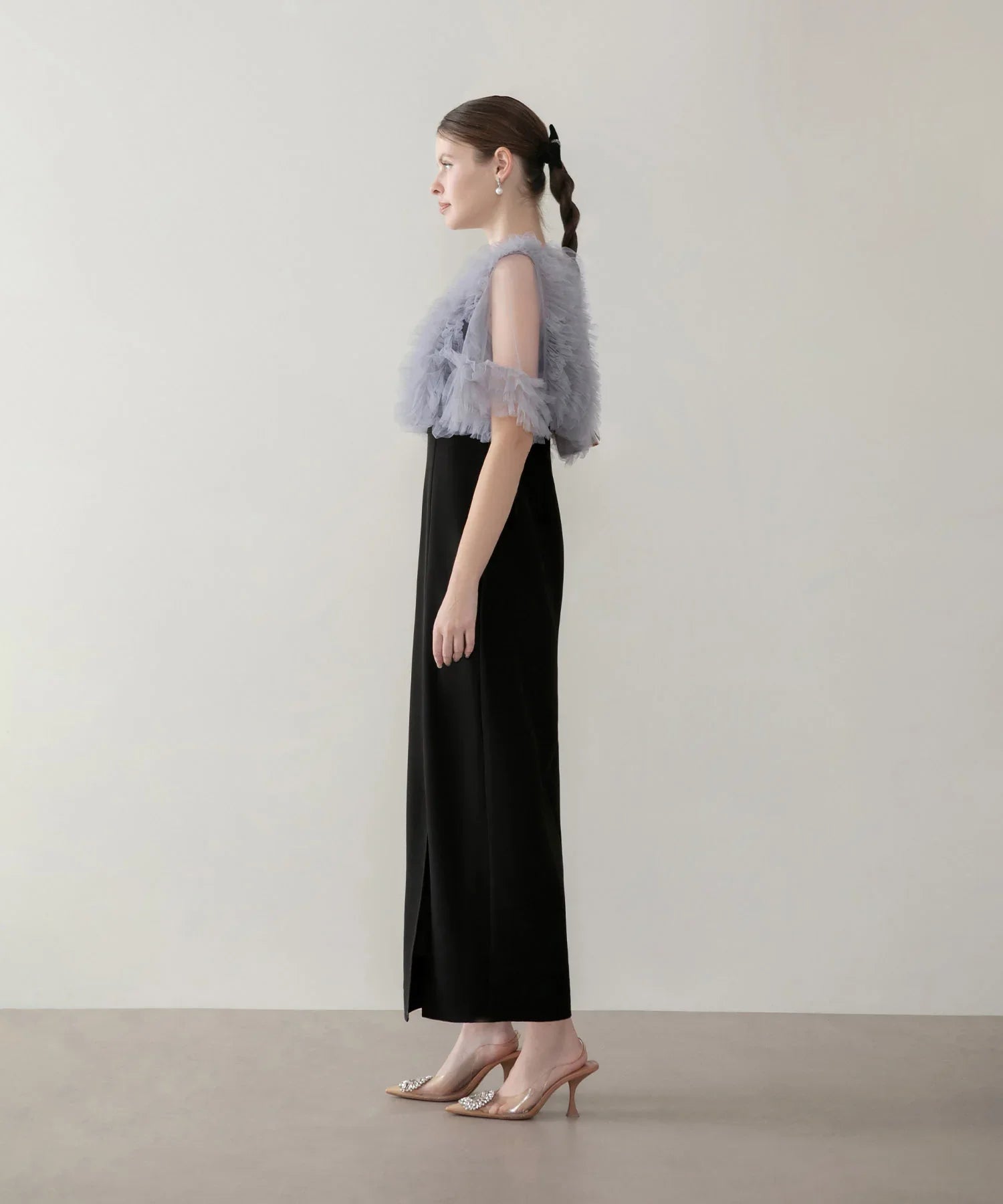 【当日発送】チュールフリルビスチェIラインワンピースドレス