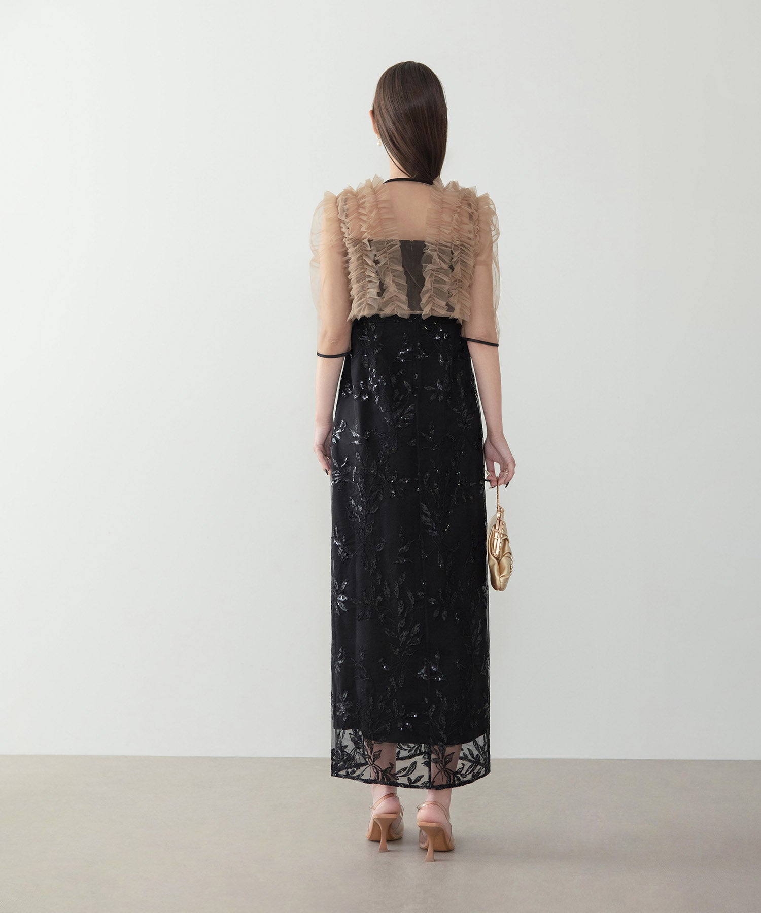 【当日発送】チュールフリルボレロフラワースパンコールIラインワンピースドレス