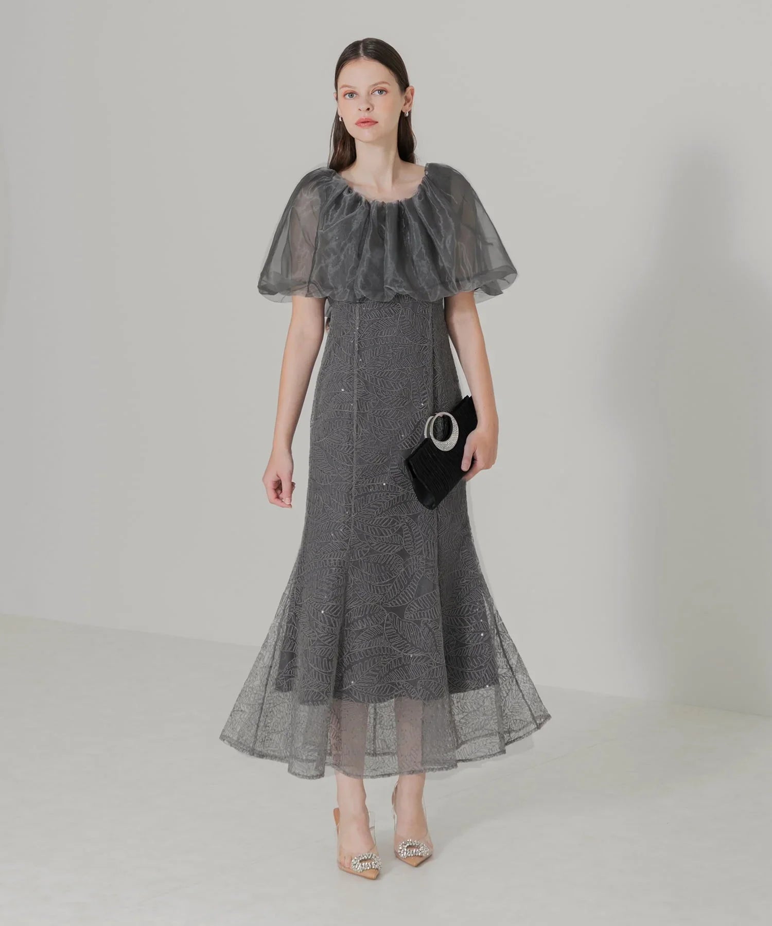 【当日発送】2WAYオフショルダーパフスリーブマーメイドワンピースドレス