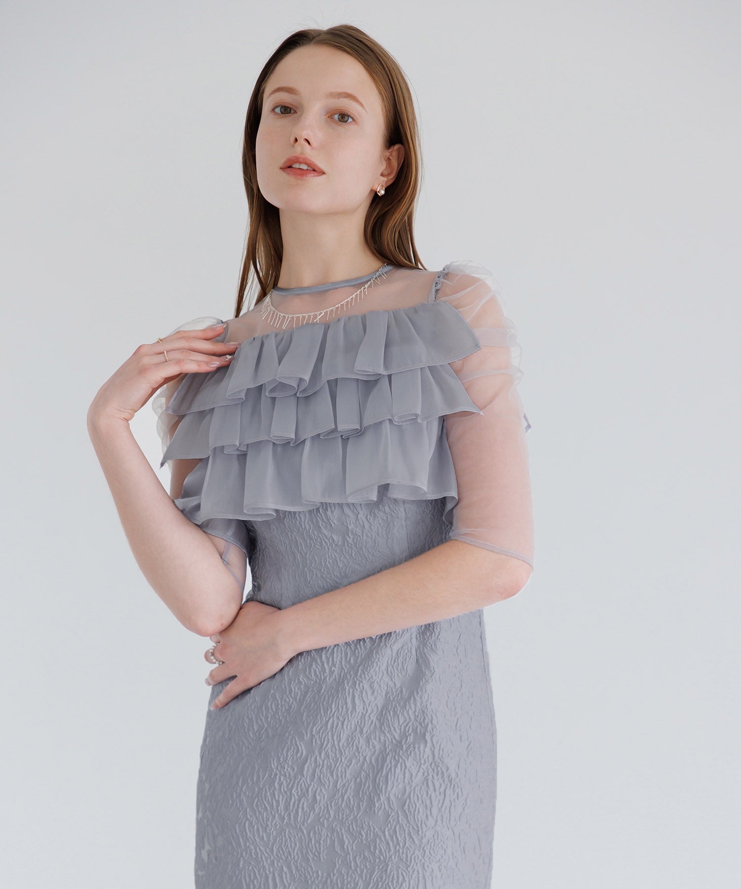 【当日発送】3WAYティアードフリルジャガードIラインワンピースドレス