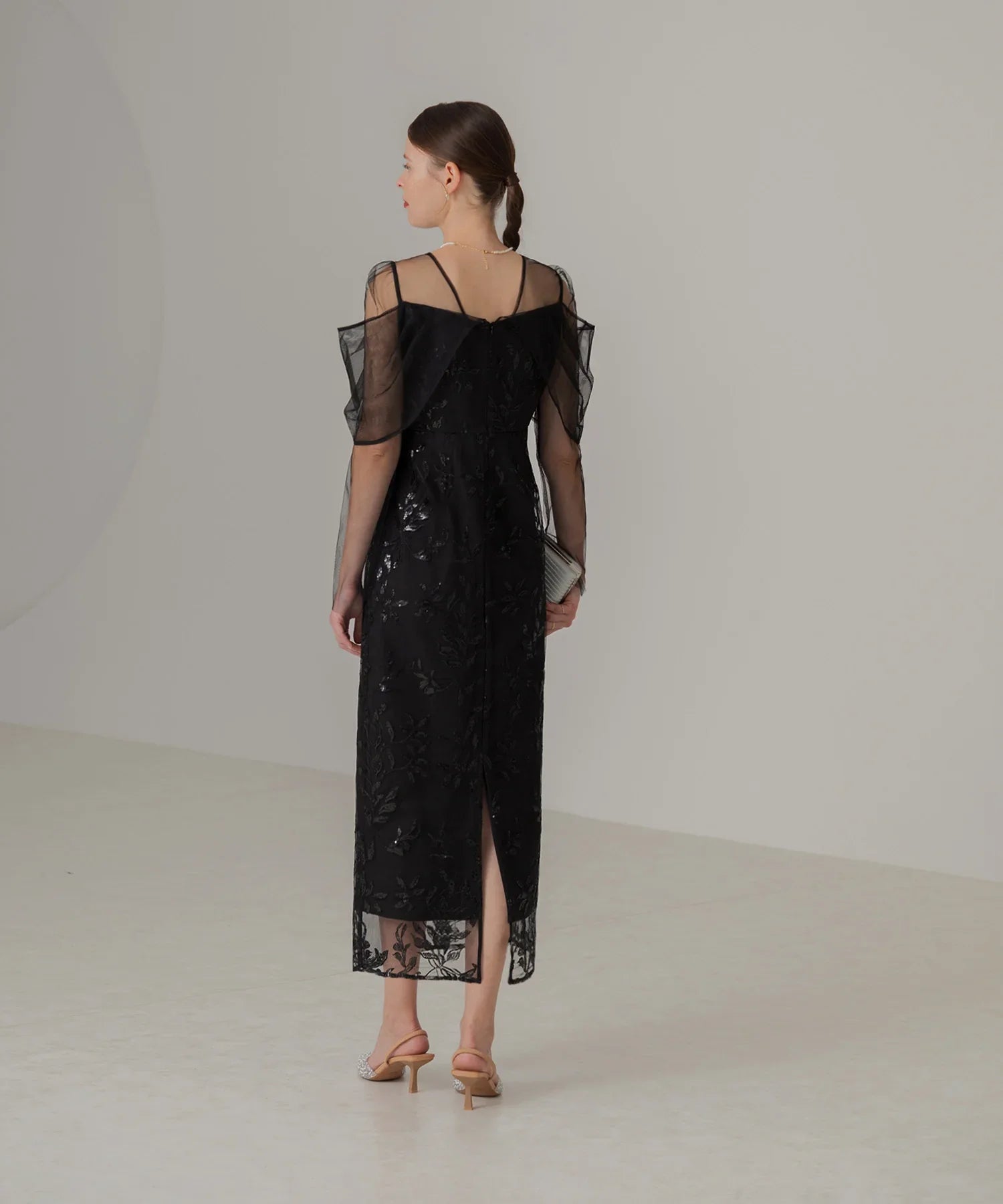 【一部当日発送】チュールロングスリーブリーフIラインワンピースドレス