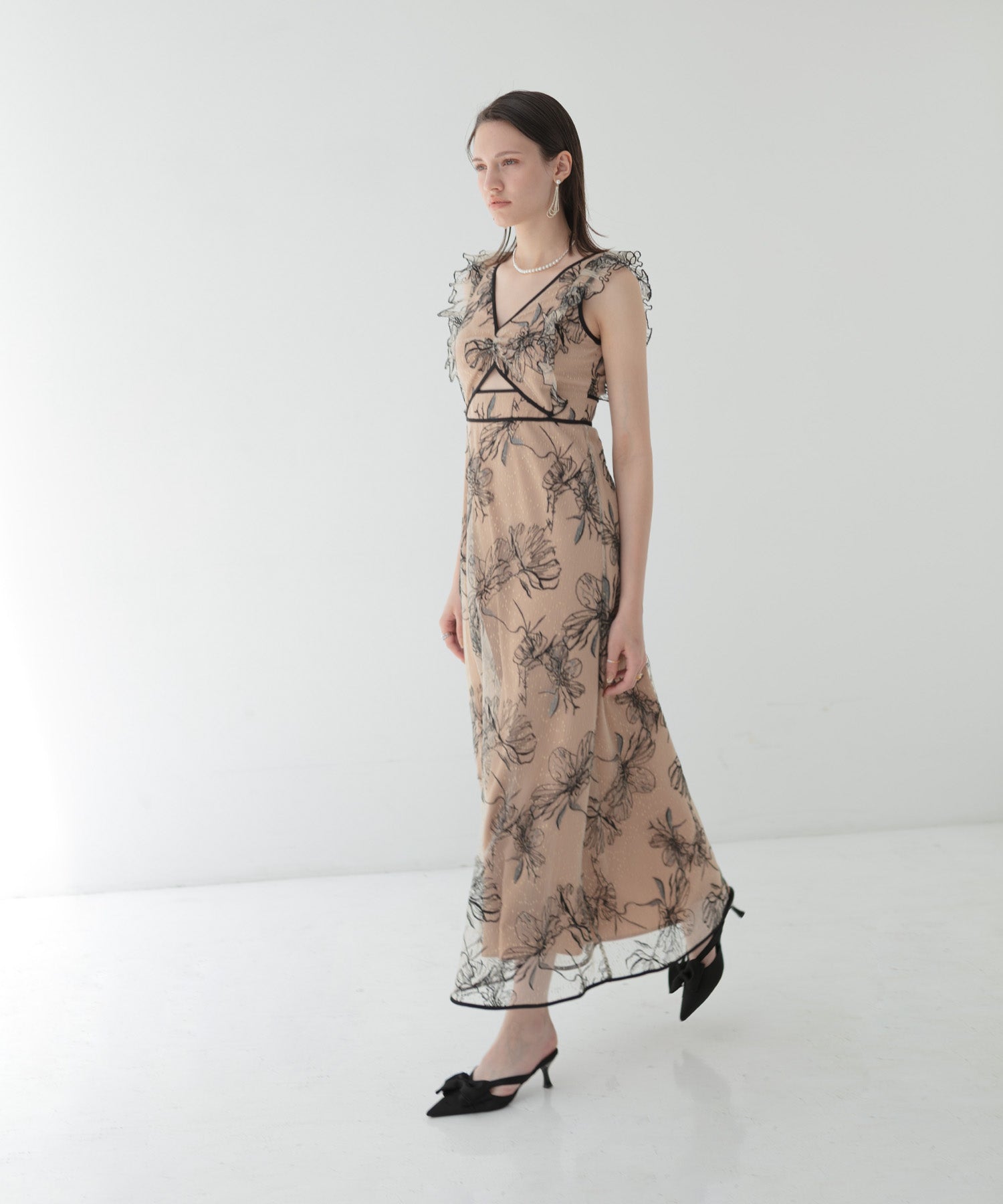 【LEJA LUXE】Flower sheer lace A-line dress