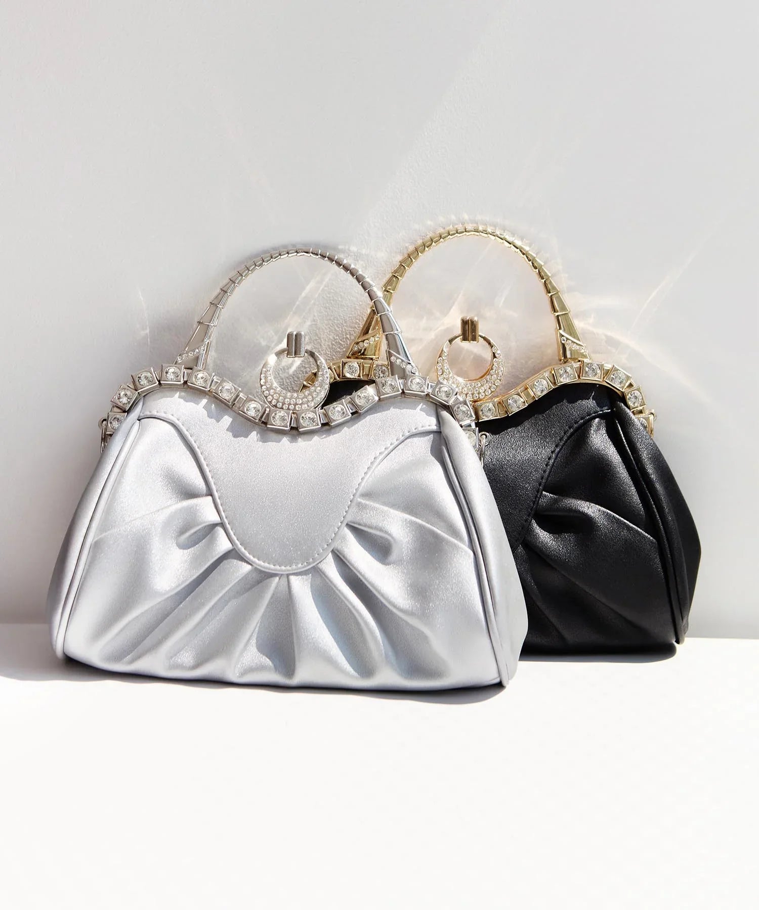 【当日発送】フェイクレザープリーツデザインビジュー2WAYショルダーバッグ