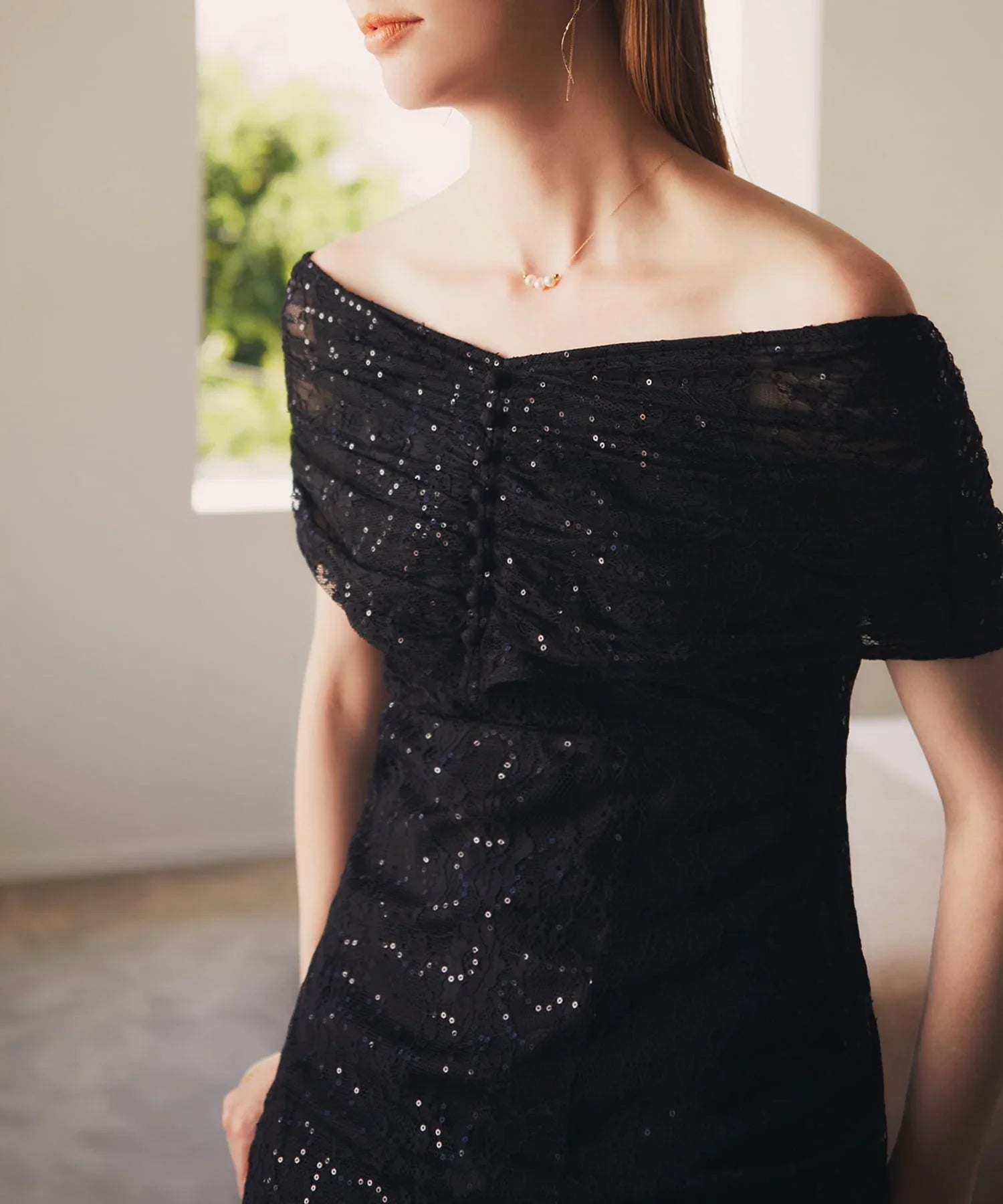 【当日発送】2WAYレース花柄オフショルダーマーメイドワンピースドレス