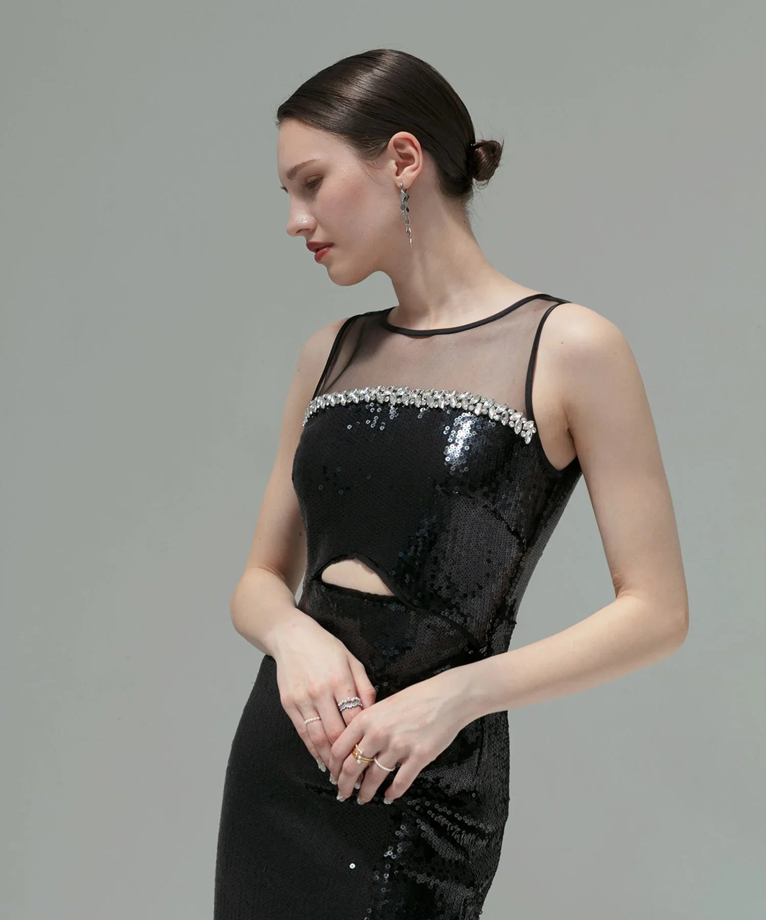 【LEJA LUXE】2WAYファースリーブスパンコールマーメイドドレス