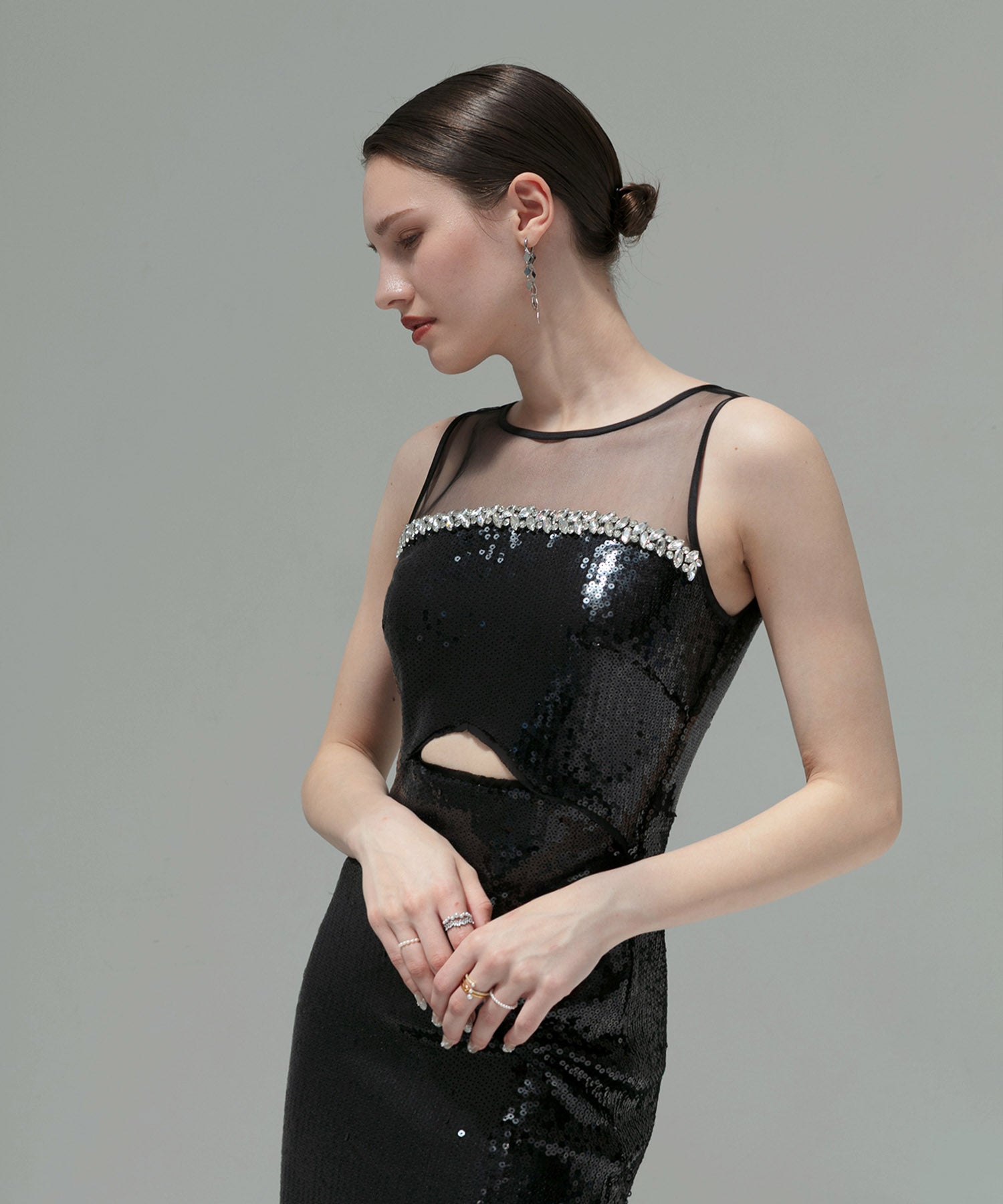 【LEJA LUXE】2WAYファースリーブスパンコールマーメイドドレス