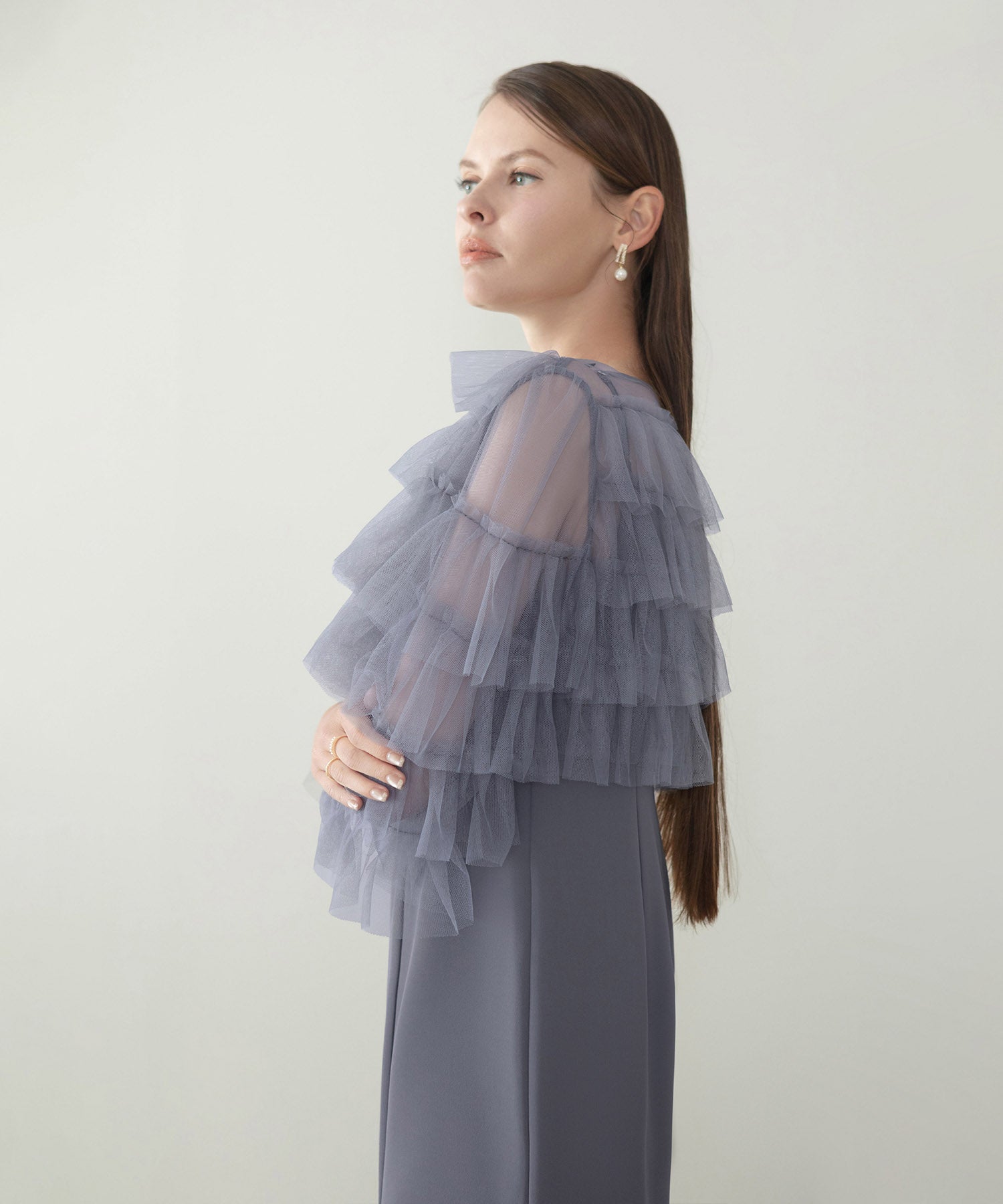 【当日発送】ティアードチュールボレロ フリルIラインワンピースドレス