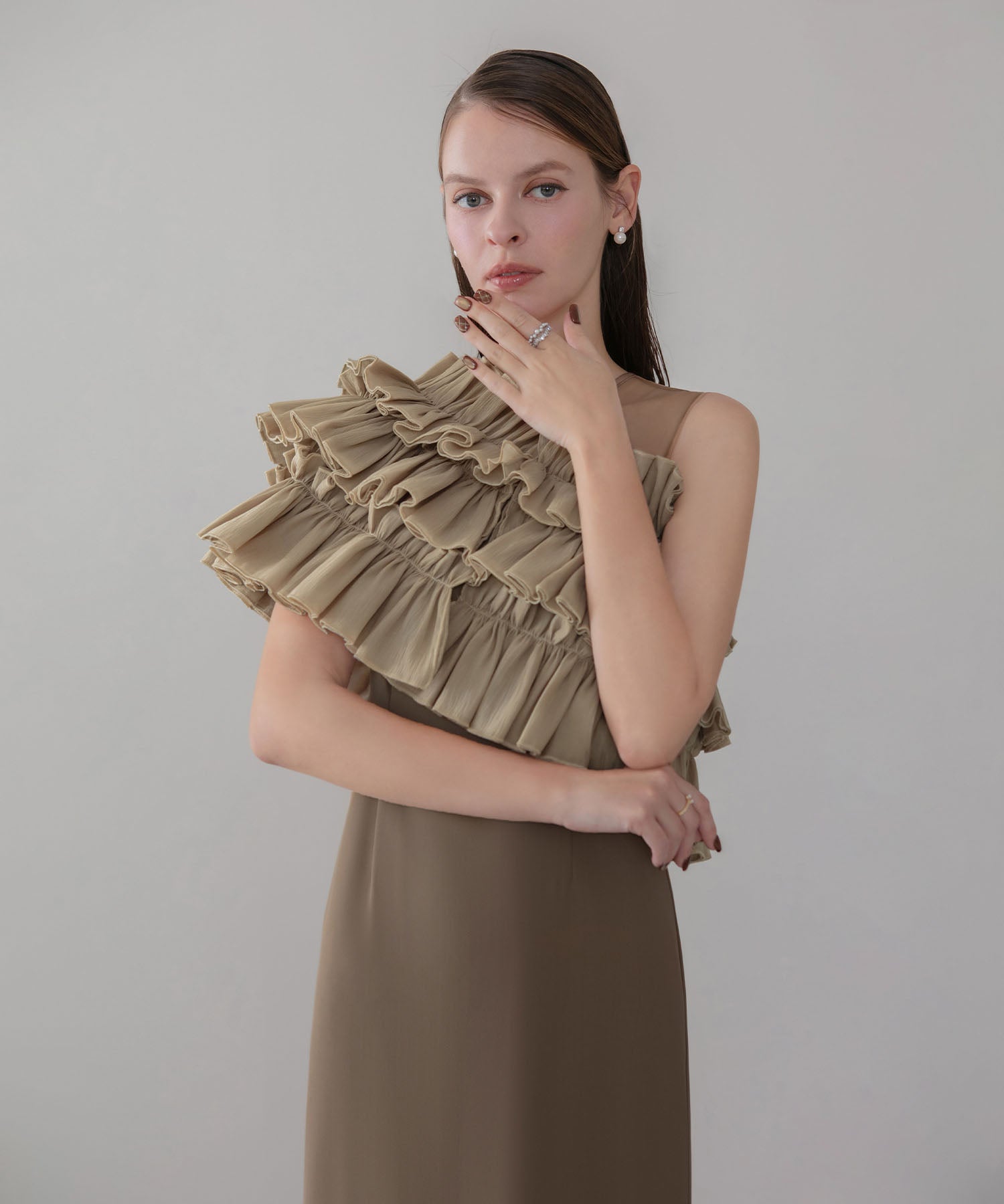 【COMING SOON】3WAYアシンメトリーチュールフリルワンピースドレス