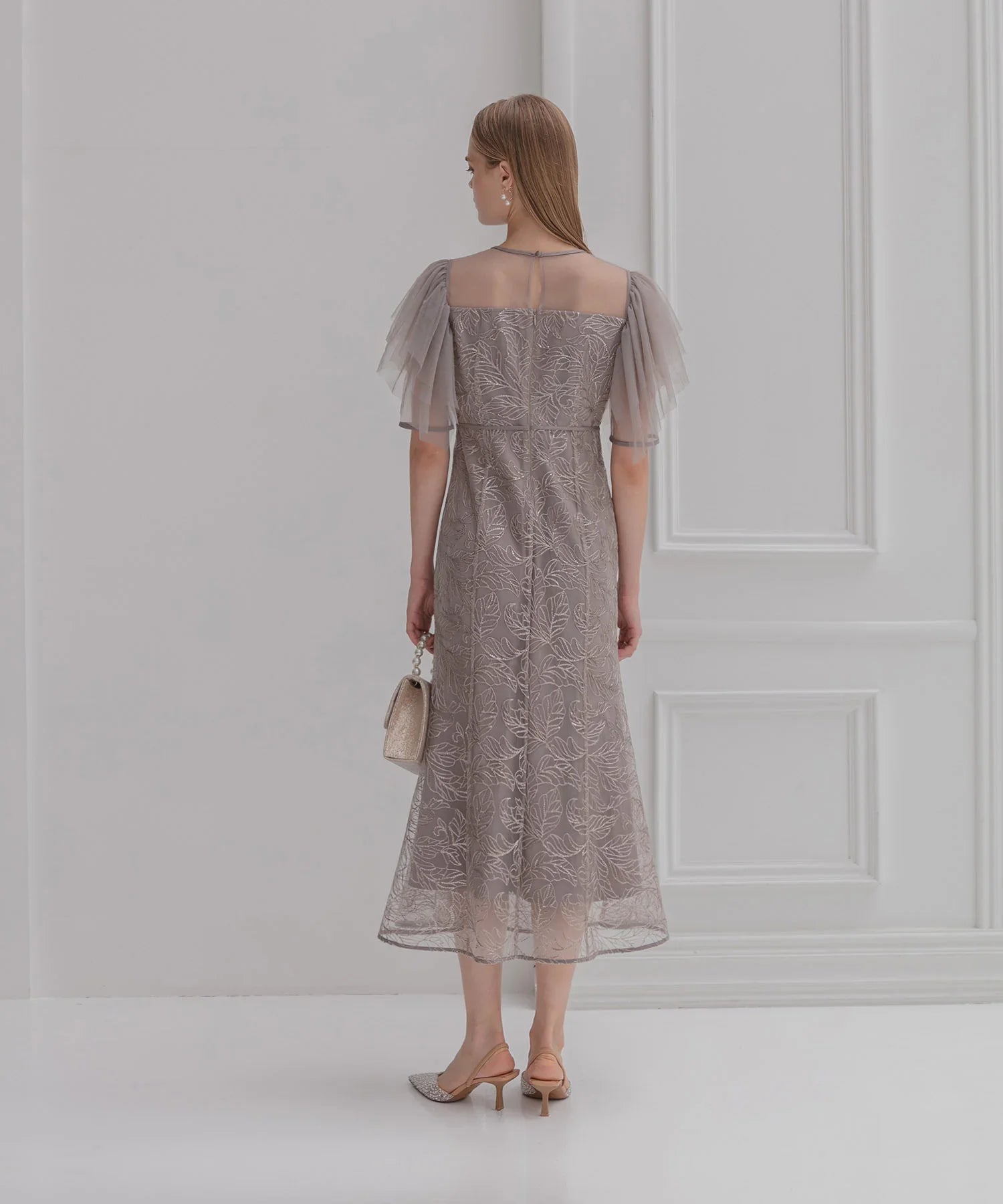 【当日発送】チュールスリーブボタニカルマーメイドワンピースドレス