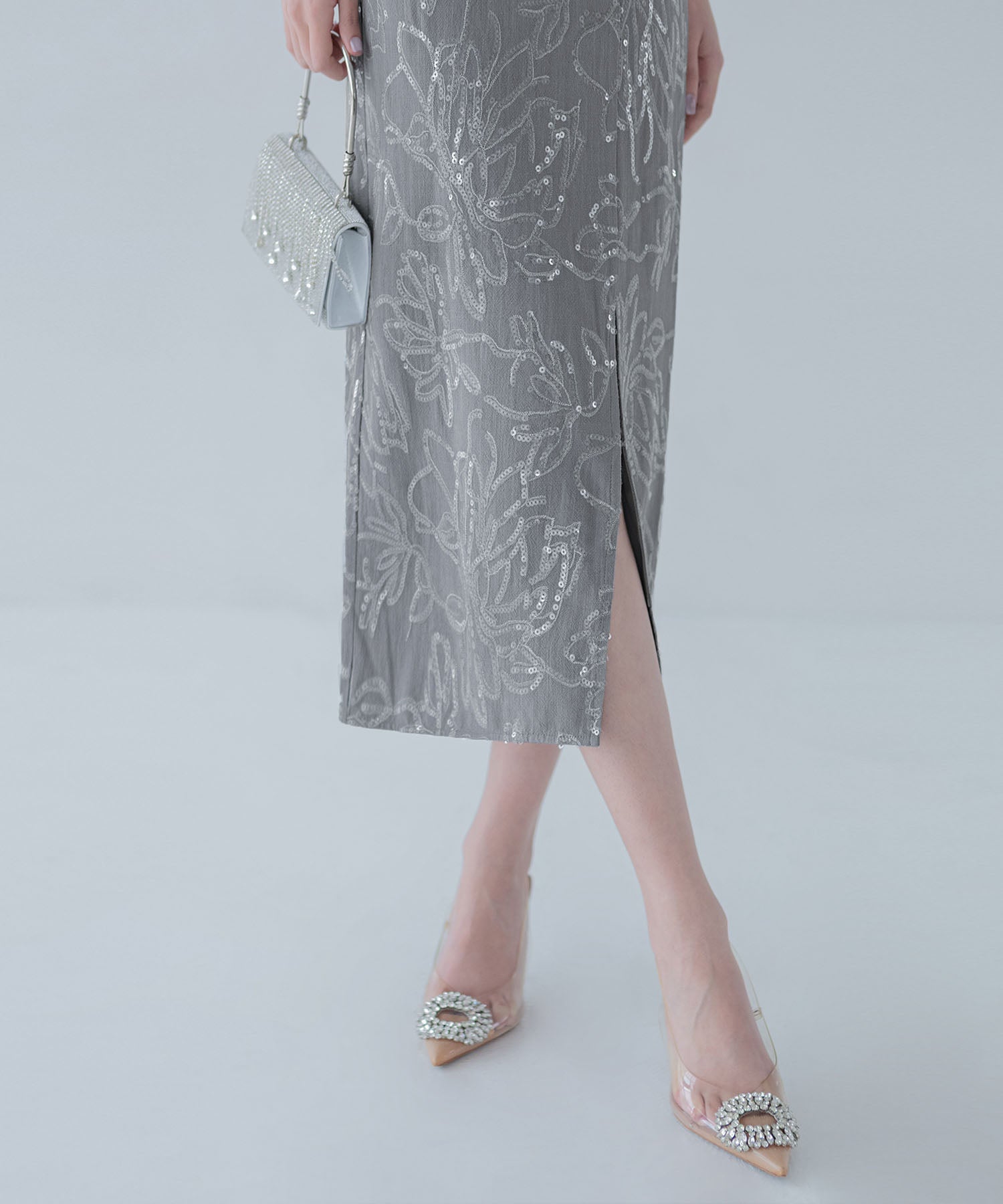 【当日発送】ドットチュールフラワースパンコールIラインワンピースドレス