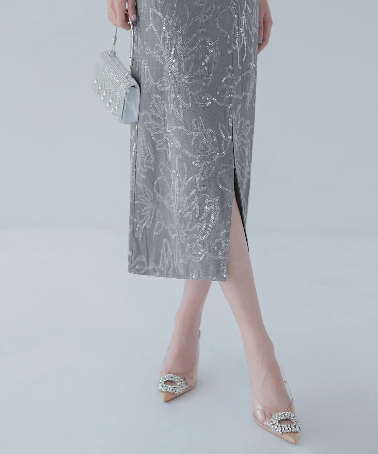 【当日発送】ドットチュールフラワースパンコールIラインワンピースドレス