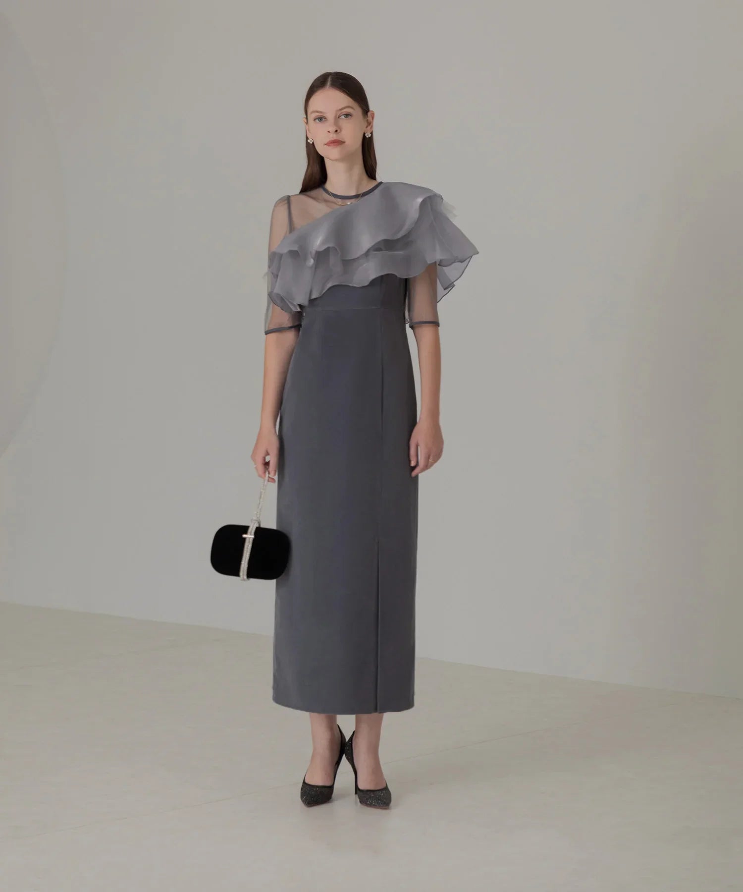 【当日発送】アシンメトリーティアードフリル3WAYベロアワンピースドレス