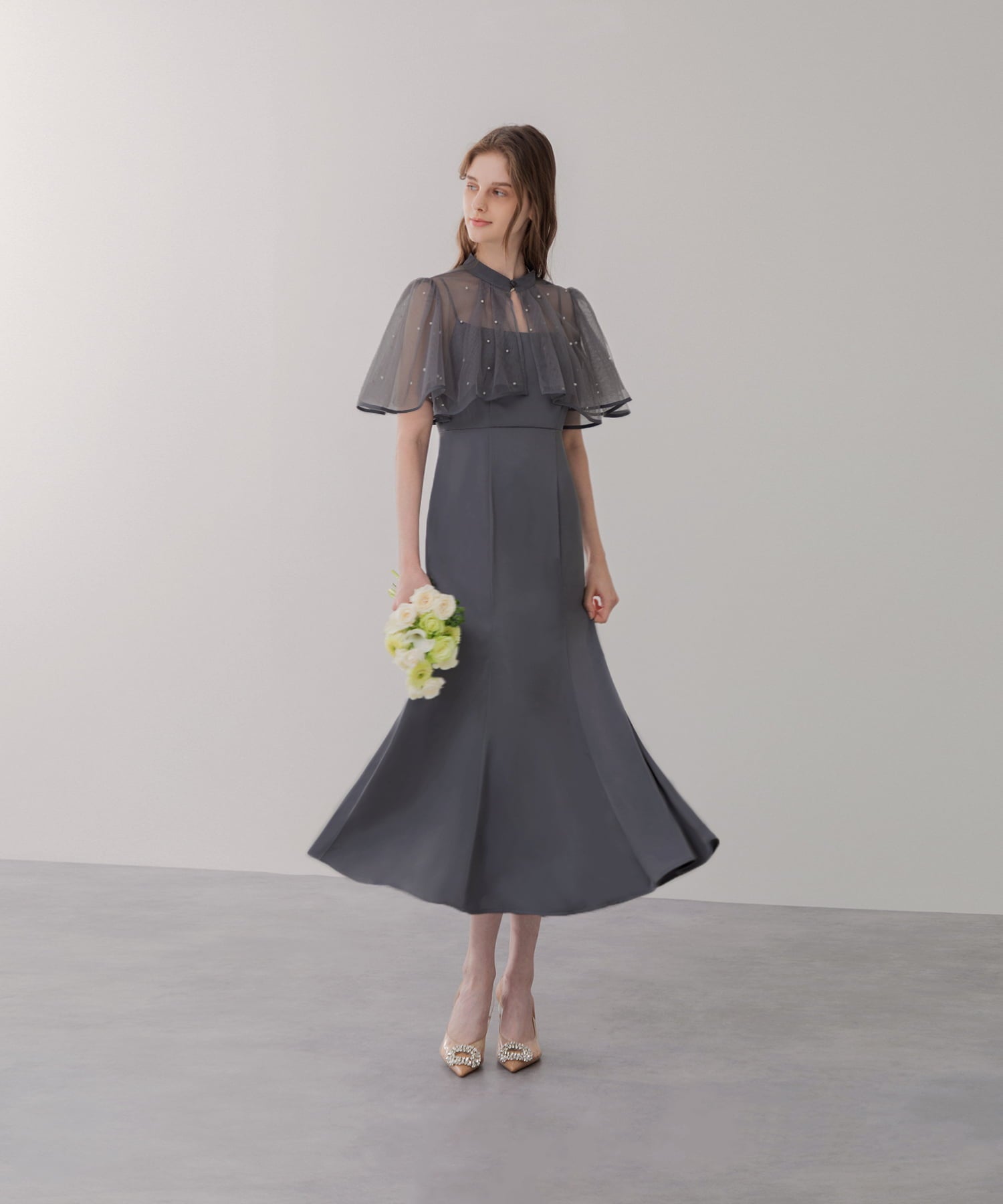 当日発送】パールパイピングボレロ付き2wayマーメイドフレア  