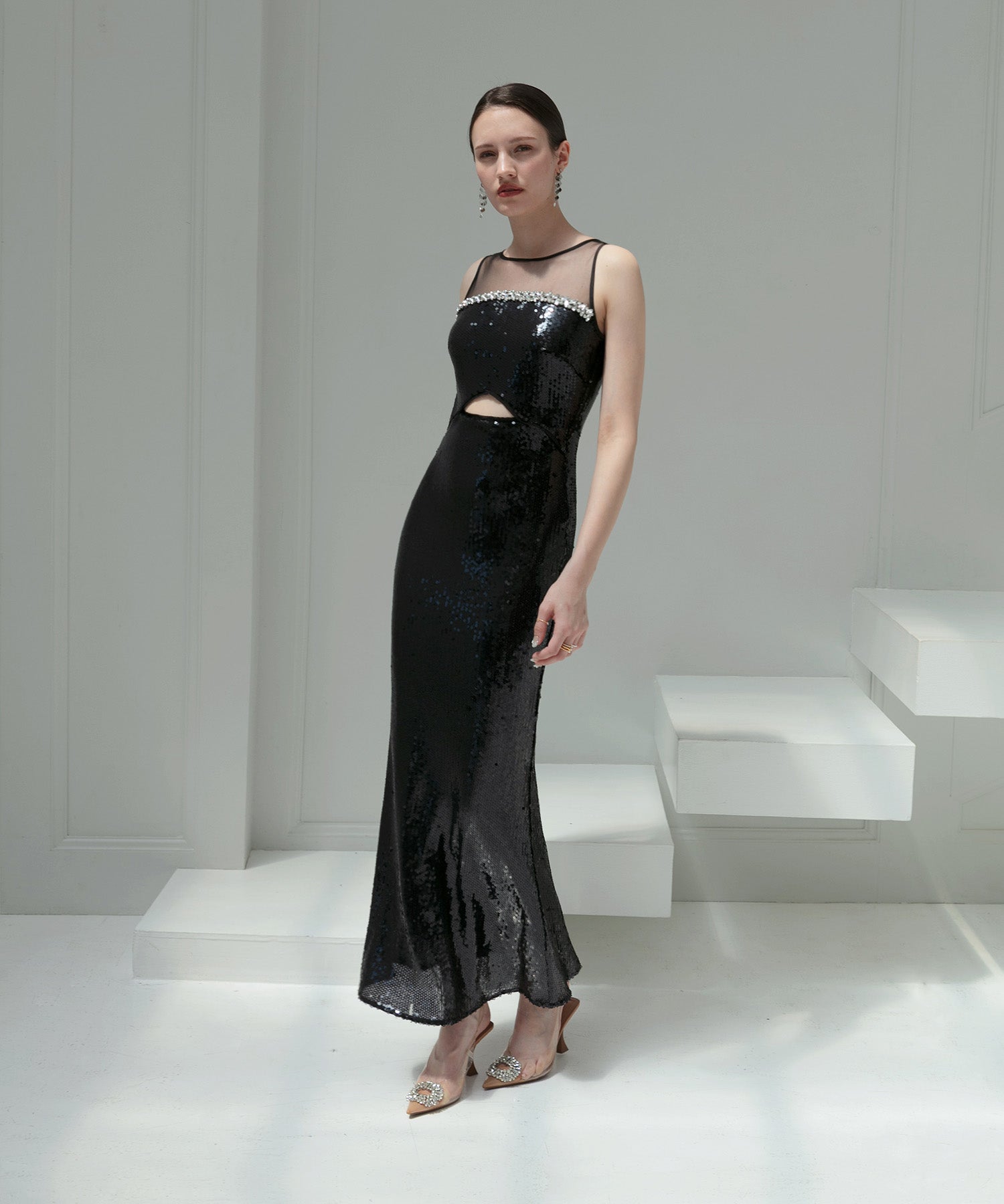 【LEJA LUXE】2WAYファースリーブスパンコールマーメイドドレス