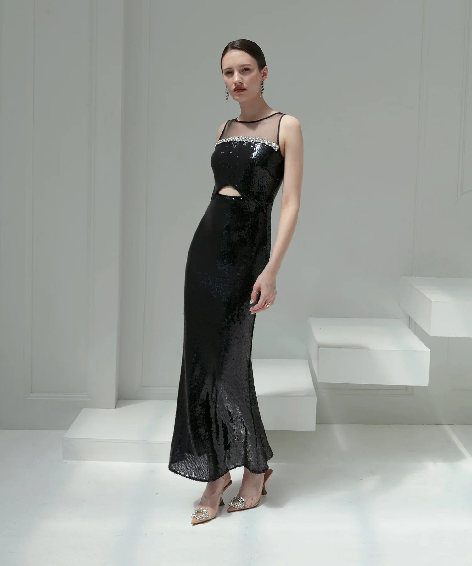 【LEJA LUXE】2WAYファースリーブスパンコールマーメイドドレス