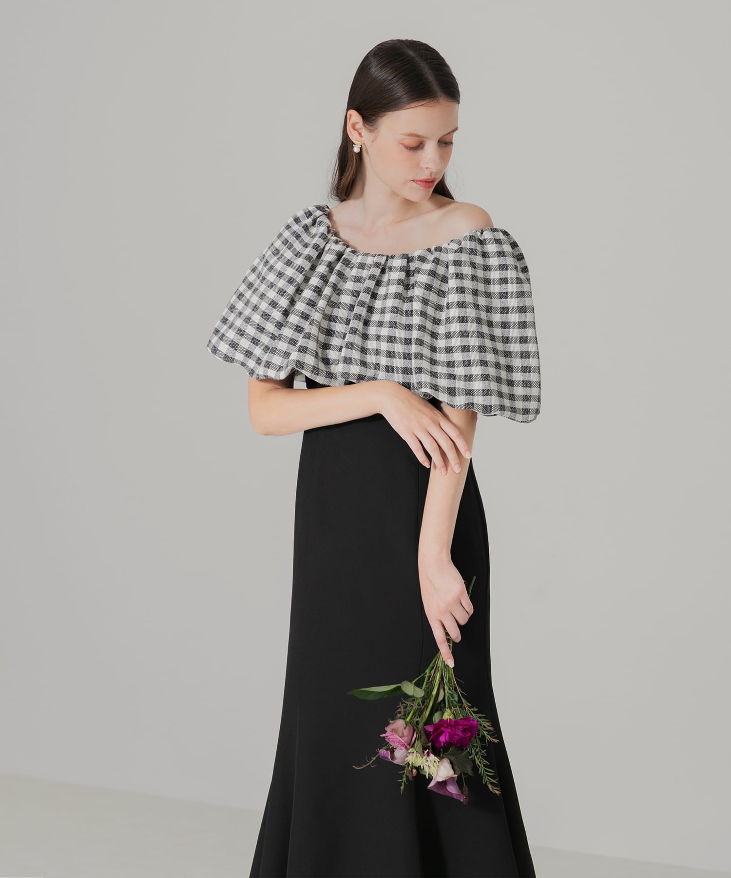 【当日発送】2WAYオフショルダーパフスリーブマーメイドワンピースドレス