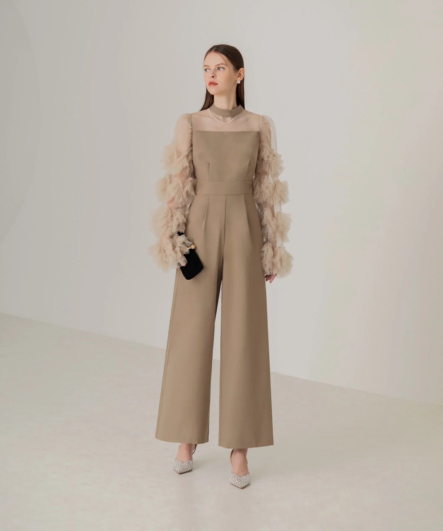 【当日発送】ボリュームチュールスリーブオールインワンパンツドレス