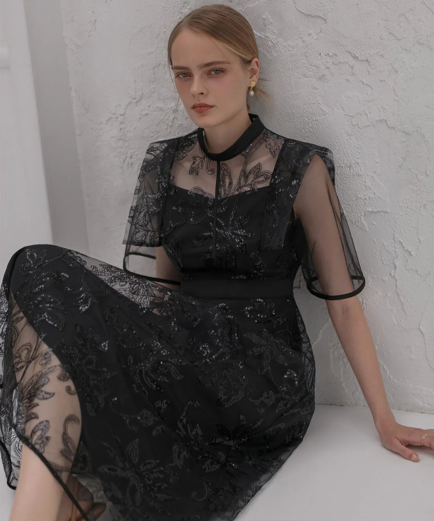 【一部当日発送】フラップデザインフラワースパンコールAラインワンピースドレス