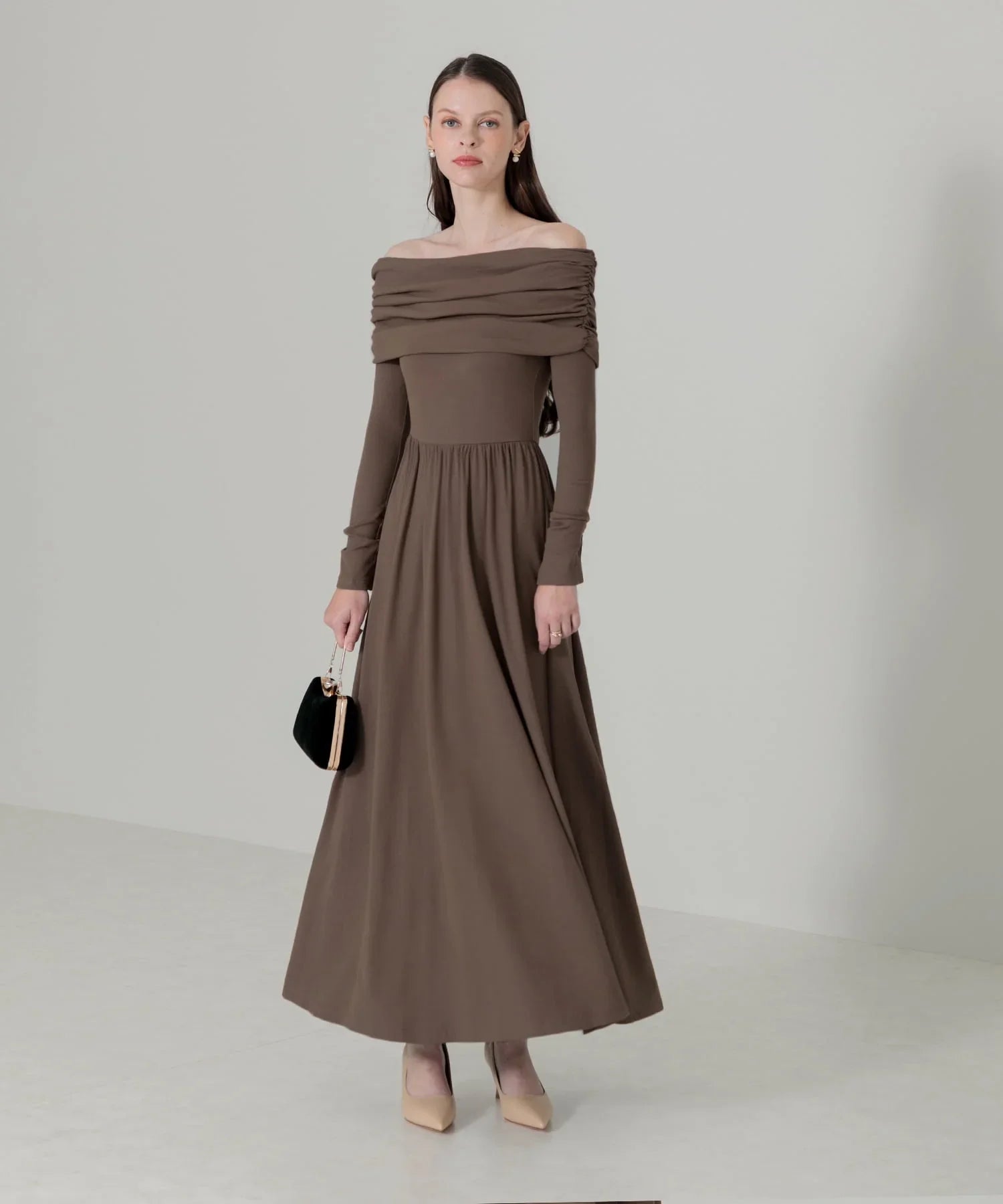 【当日発送】アームカバーオフショルダーリブニットワンピース