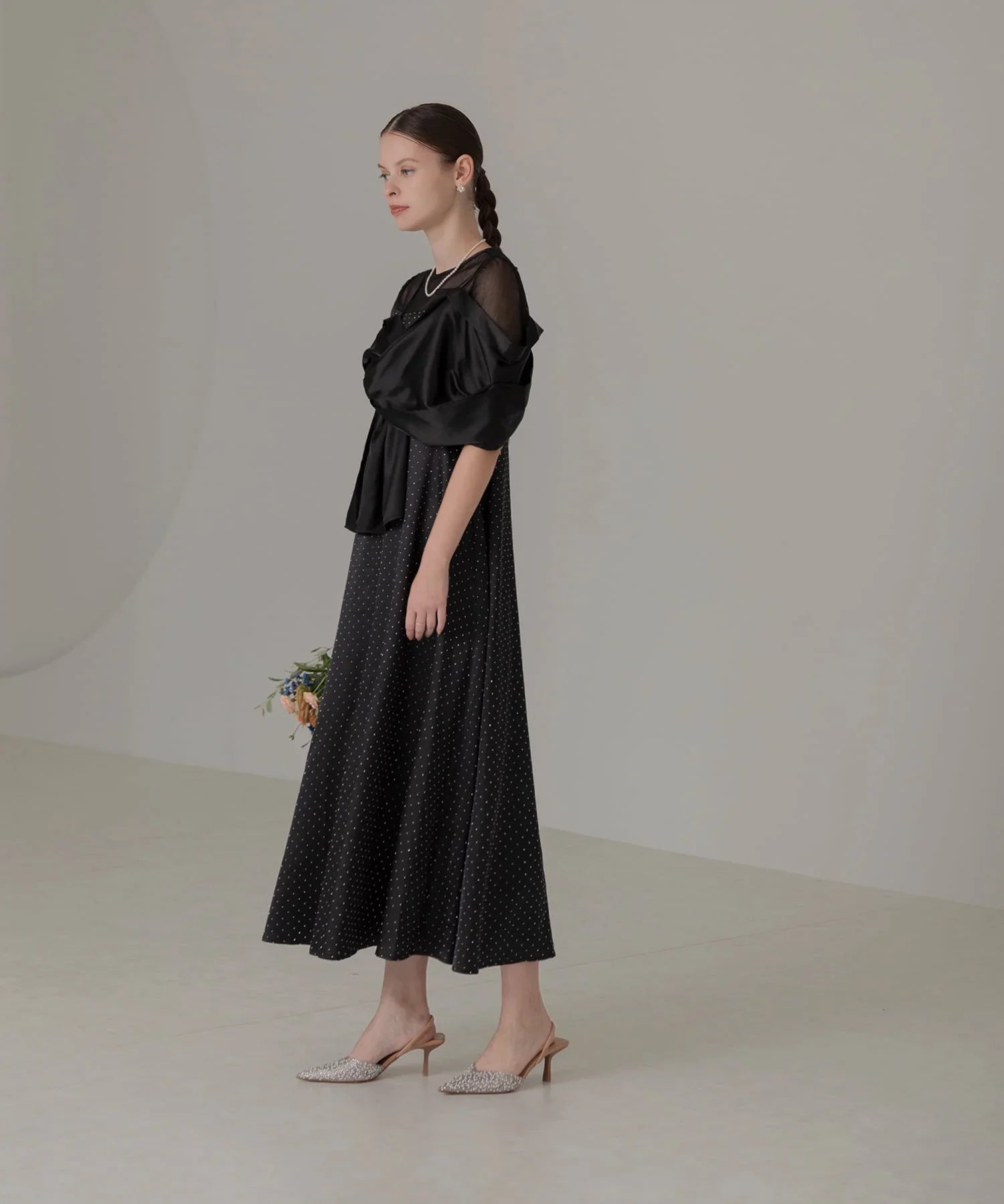 【SOLD OUT】2WAYリボンボレロドットストーンワンピースドレス