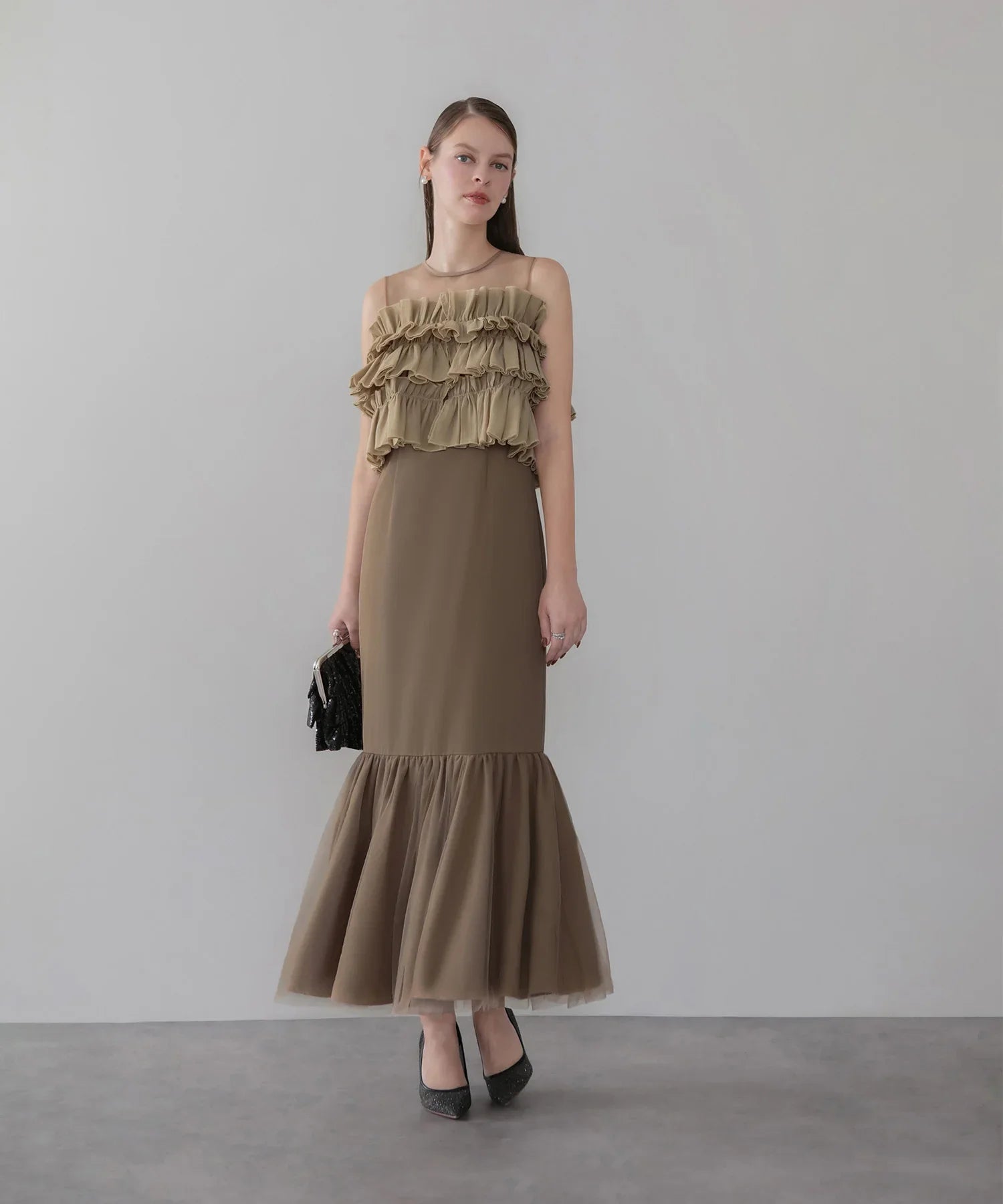 【当日発送】3WAYアシンメトリーチュールフリルワンピースドレス